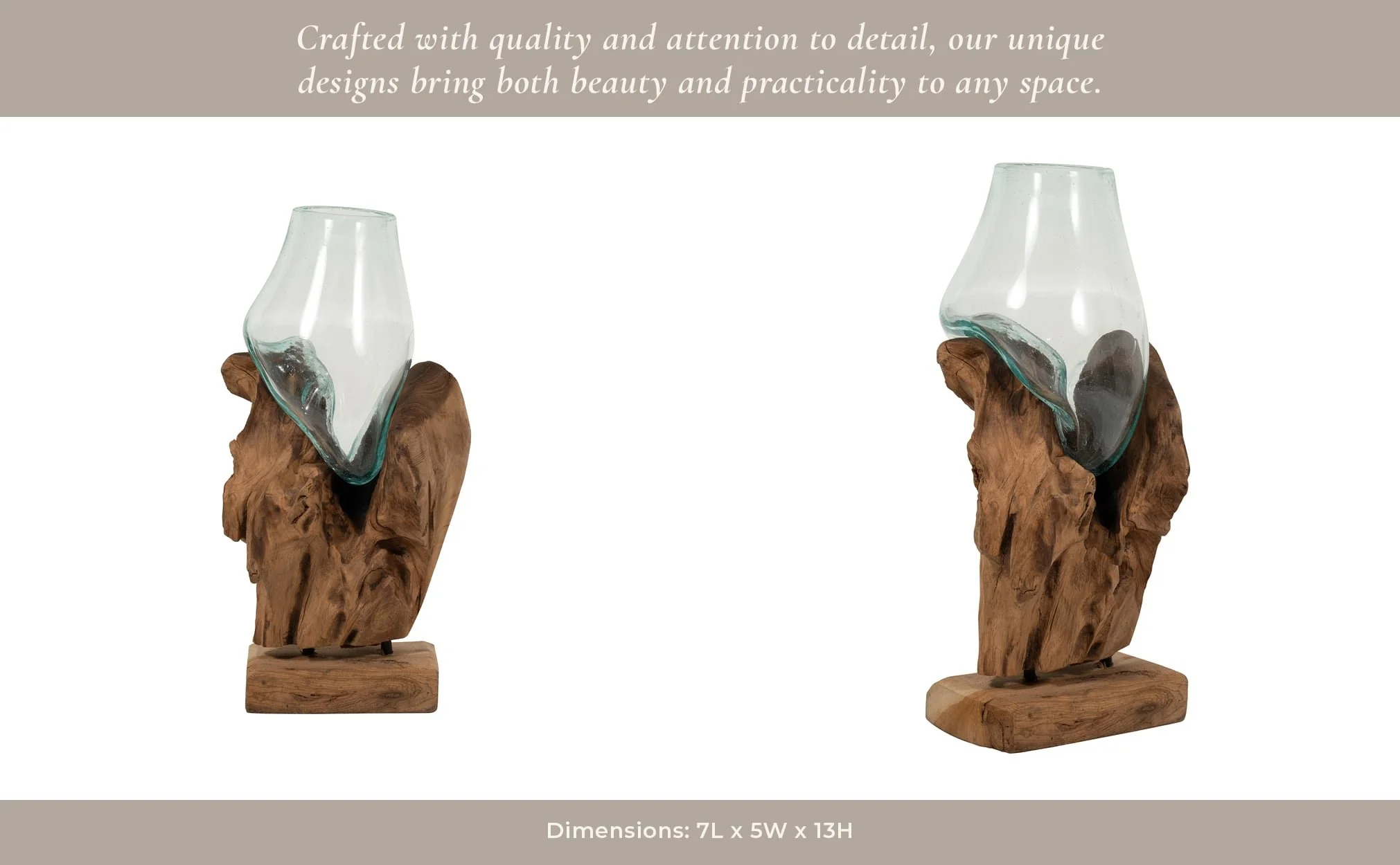 Glass 13"h Vase In Wood Stand, Brown - Image 14