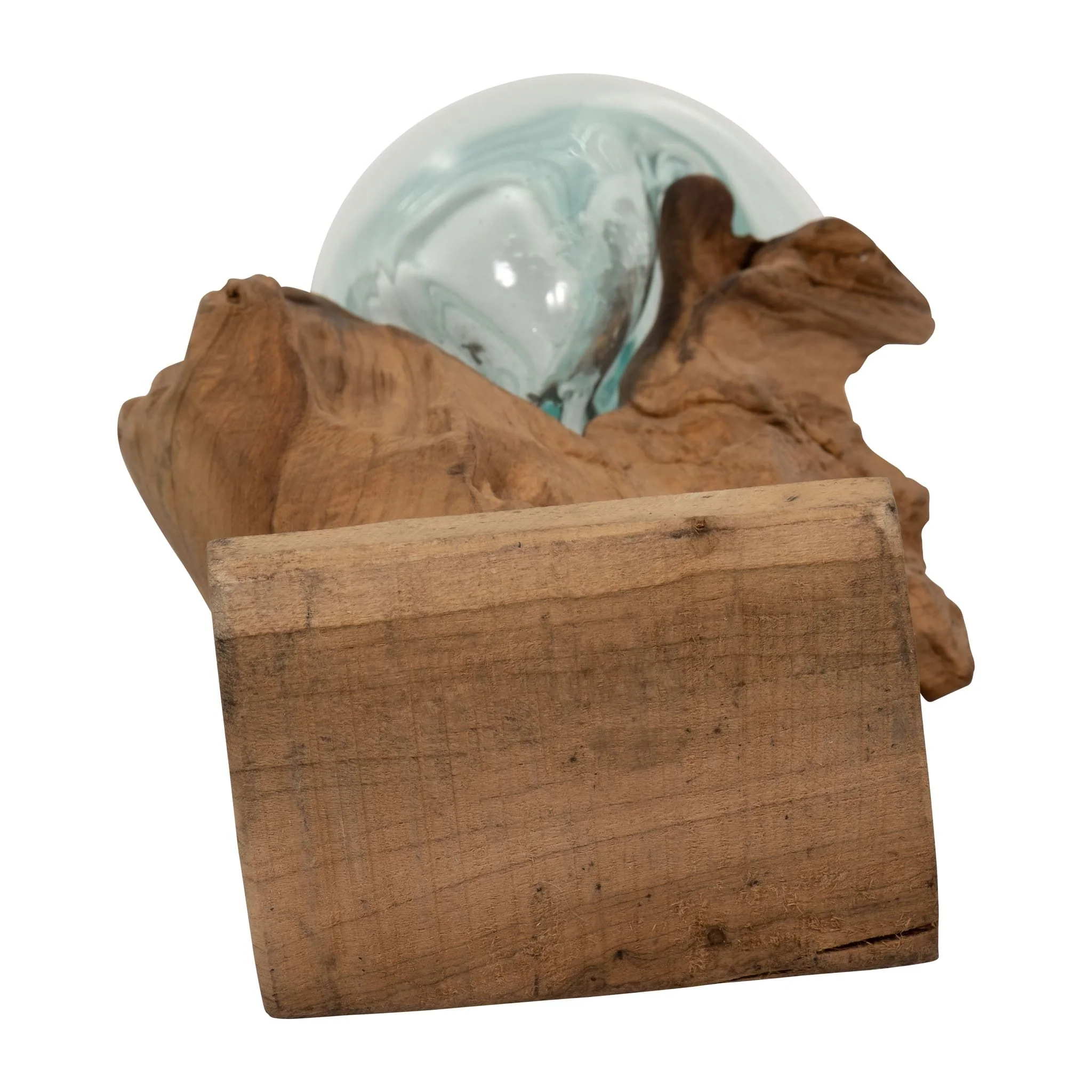 Glass 13"h Vase In Wood Stand, Brown - Image 8