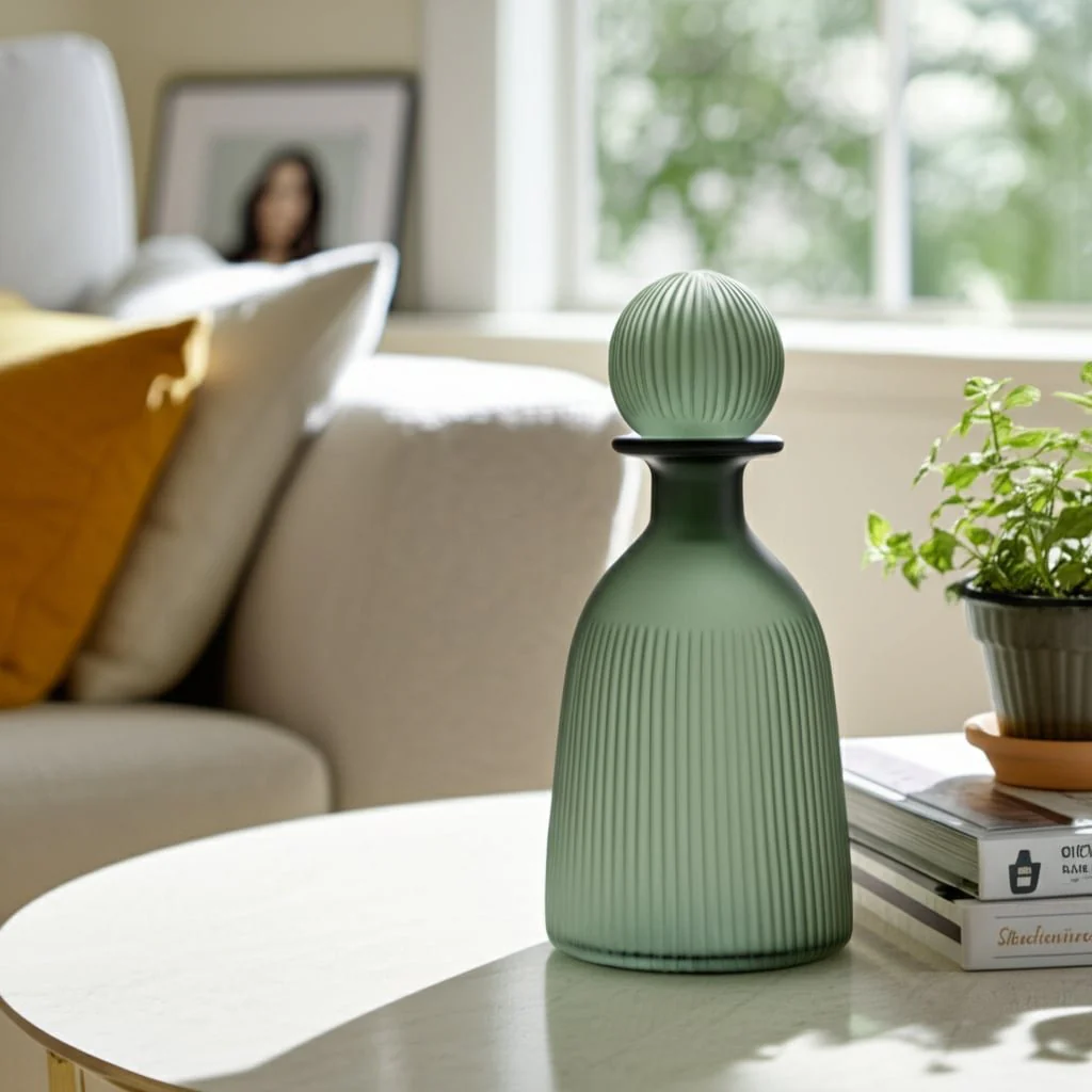 Glass, 13"h Vase W/ Lid, Green/smoke - Image 13