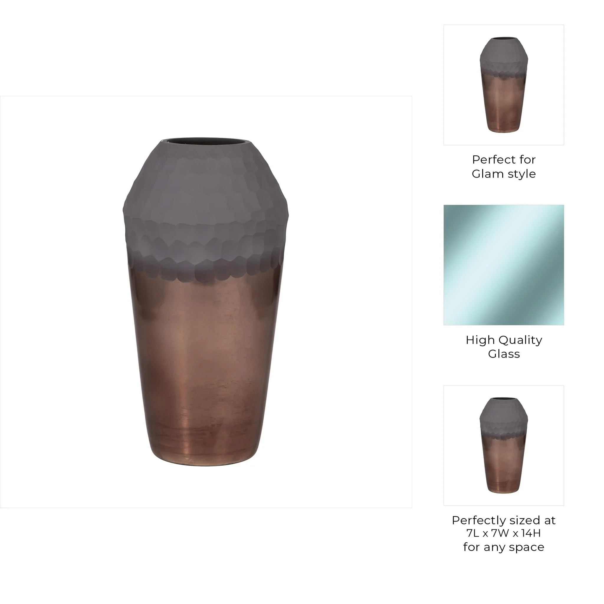 Glass, 14" 2-tone Hand-cut Vase, Metallic - Image 10