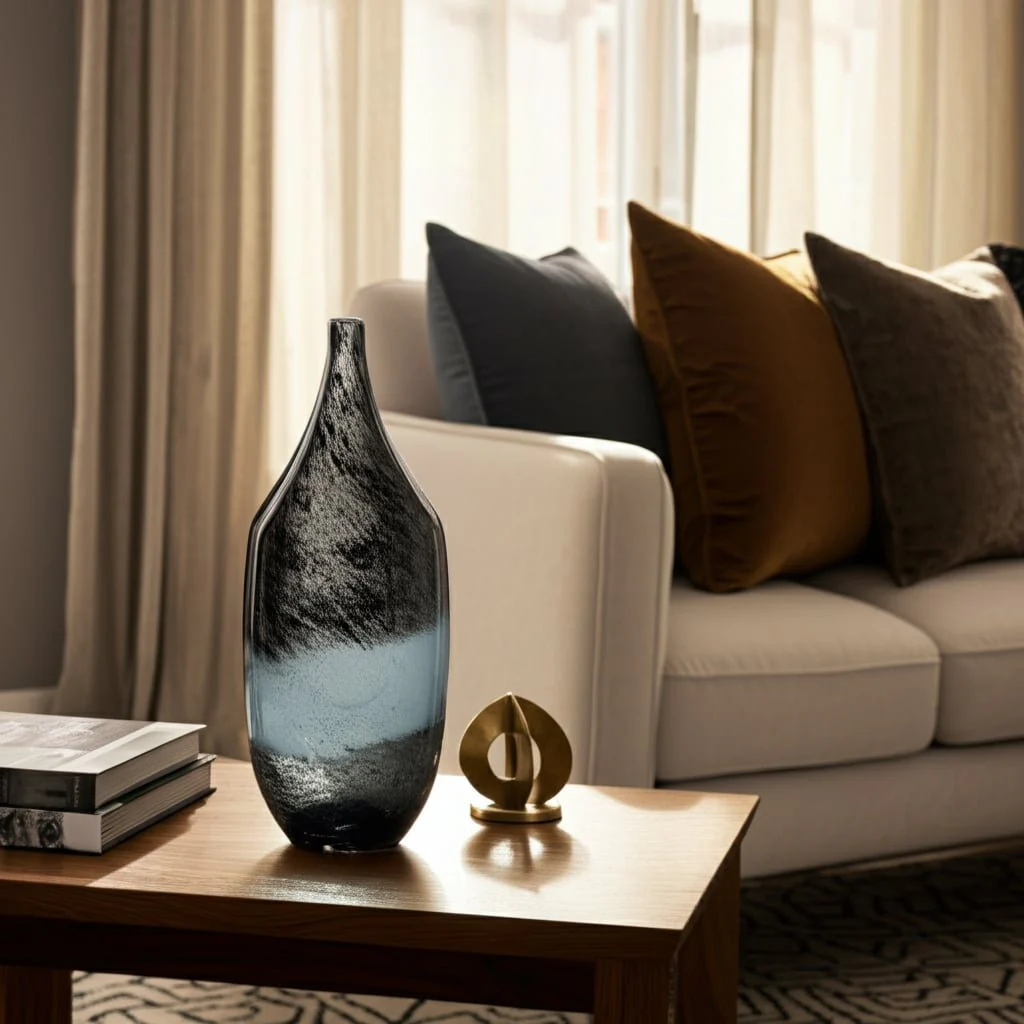 Glass, 14" Vase Blue Ombre - Image 9
