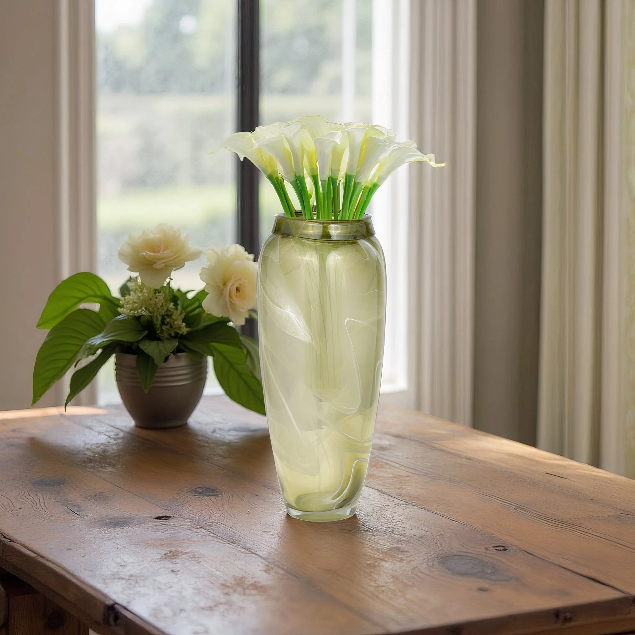 Glass, 14" Vase Green Swirl - Image 11