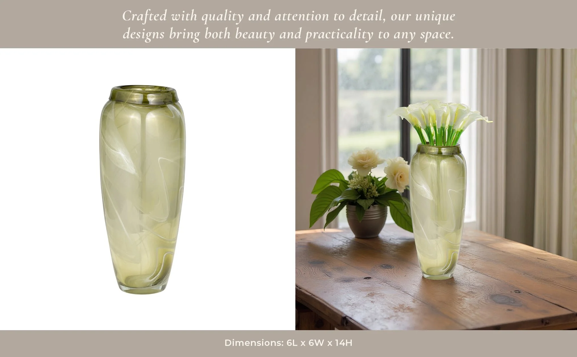 Glass, 14" Vase Green Swirl - Image 12