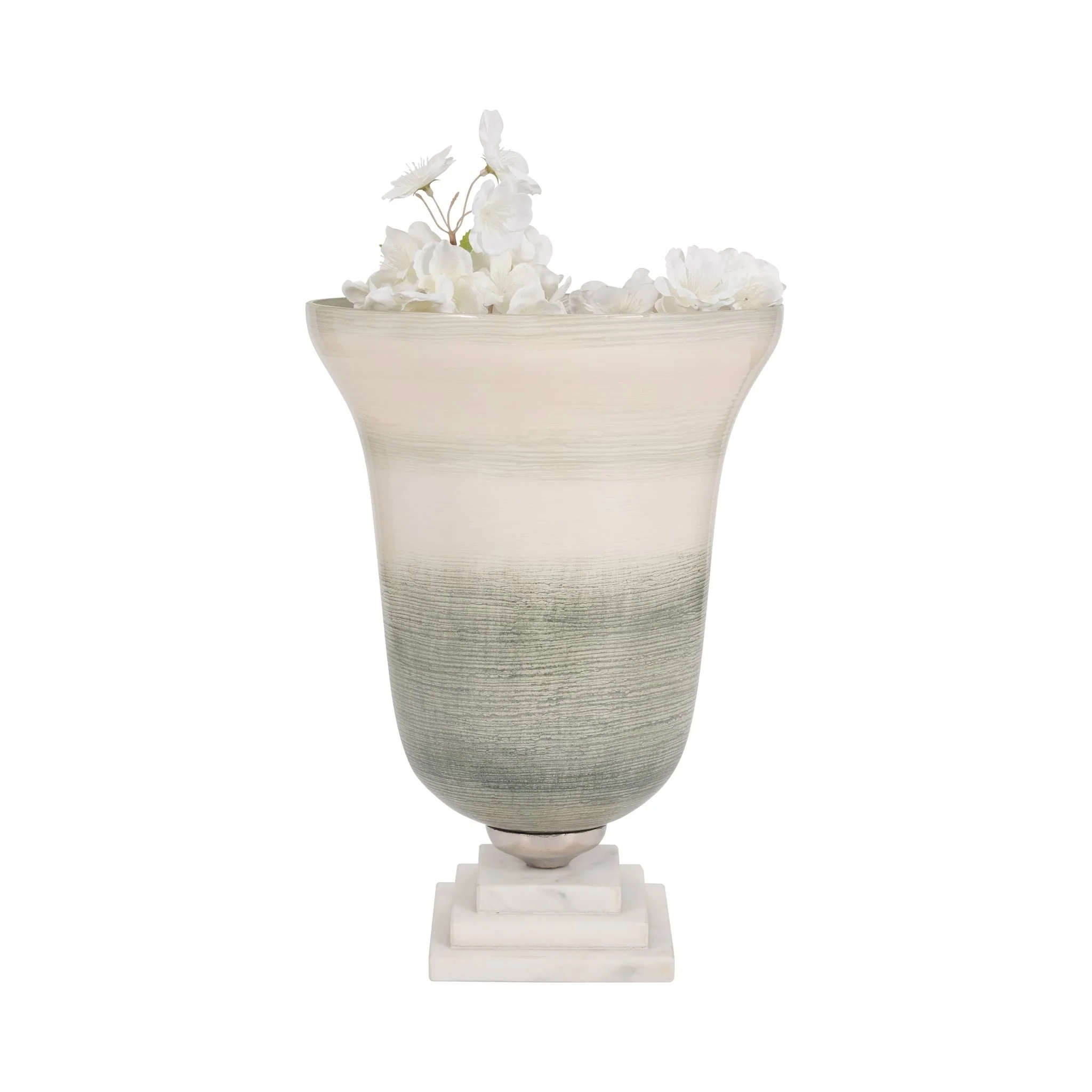 Glass, 14" Vase On Marble Base, Sage/ivory Kd - Image 2