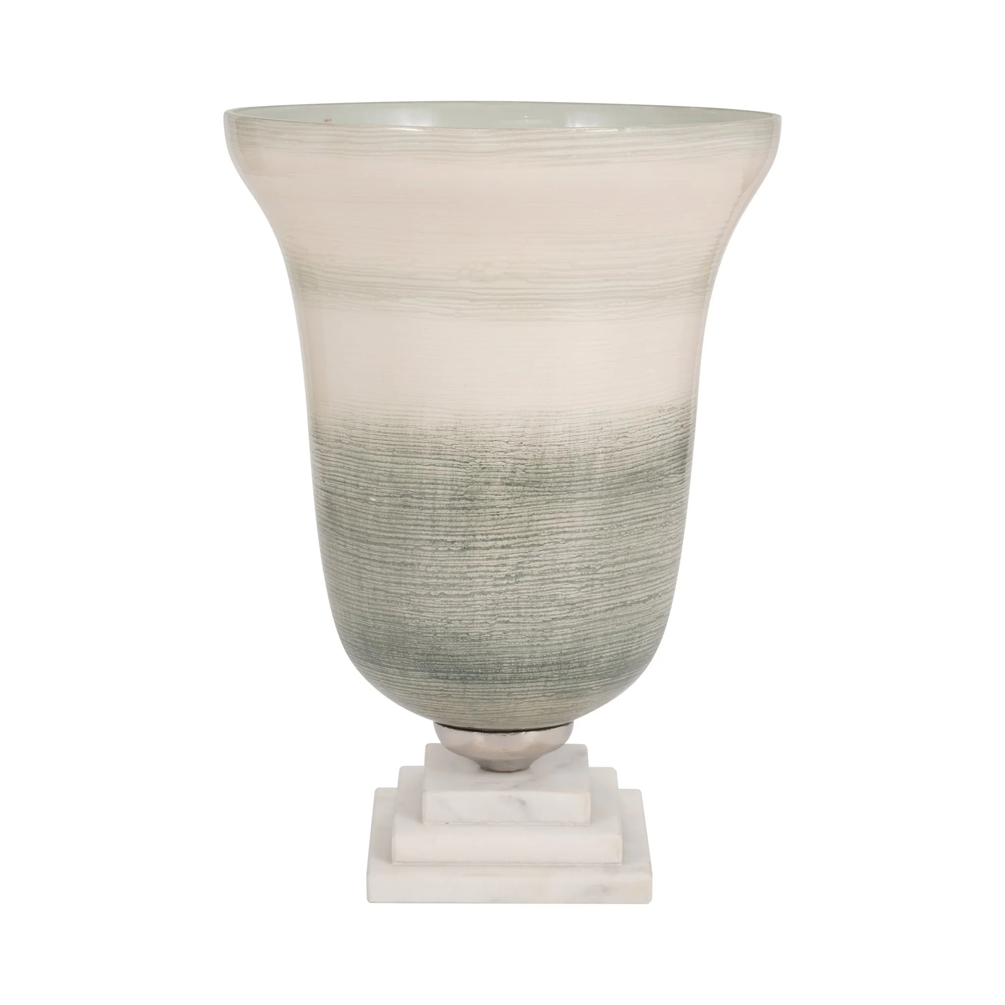 Glass, 14" Vase On Marble Base, Sage/ivory Kd - Image 4