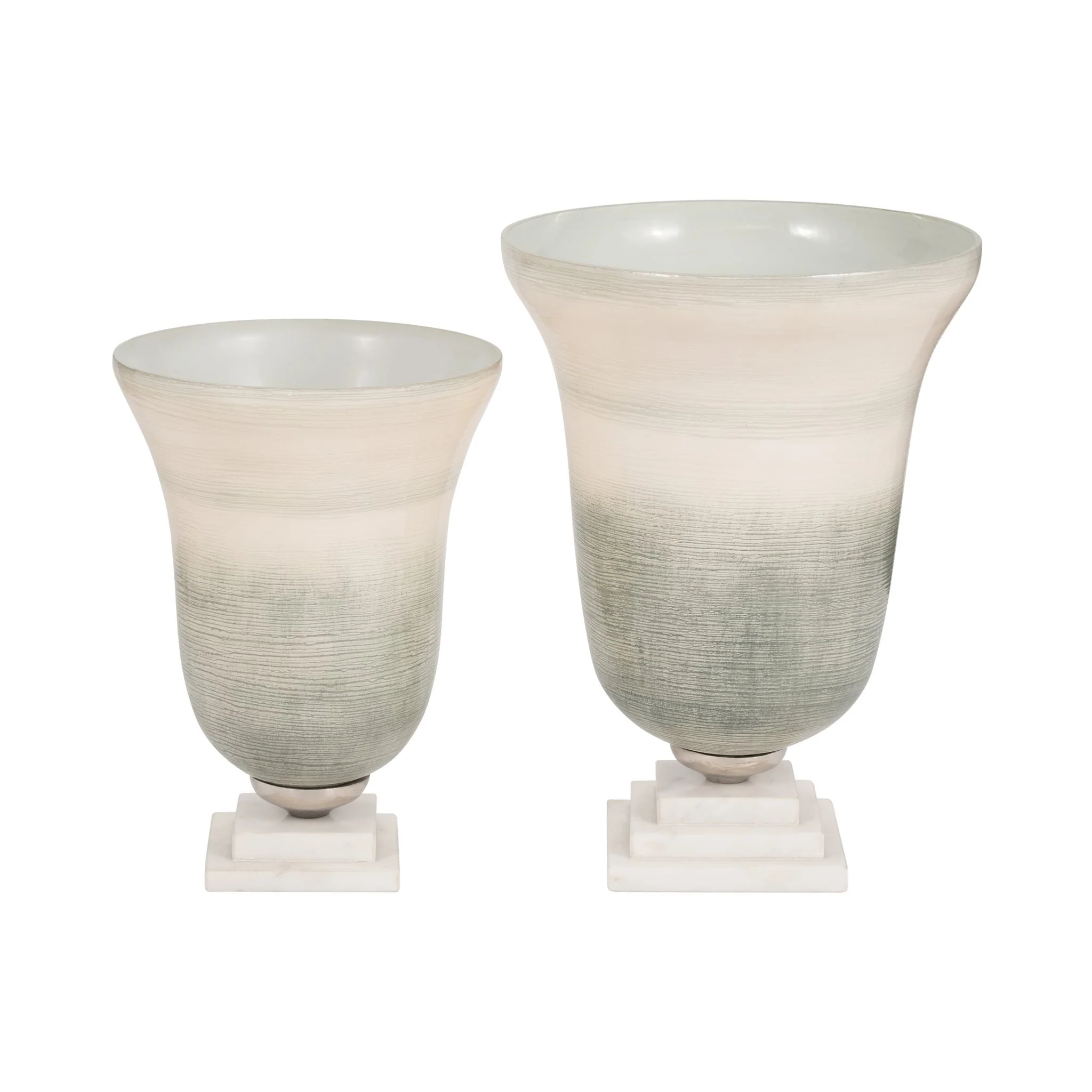 Glass, 14" Vase On Marble Base, Sage/ivory Kd - Image 8