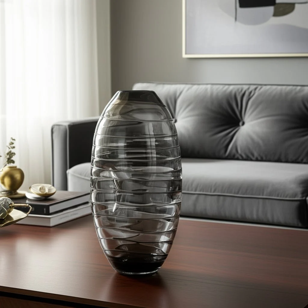 Glass, 14"h Pinched Vase, Smoke - Image 13