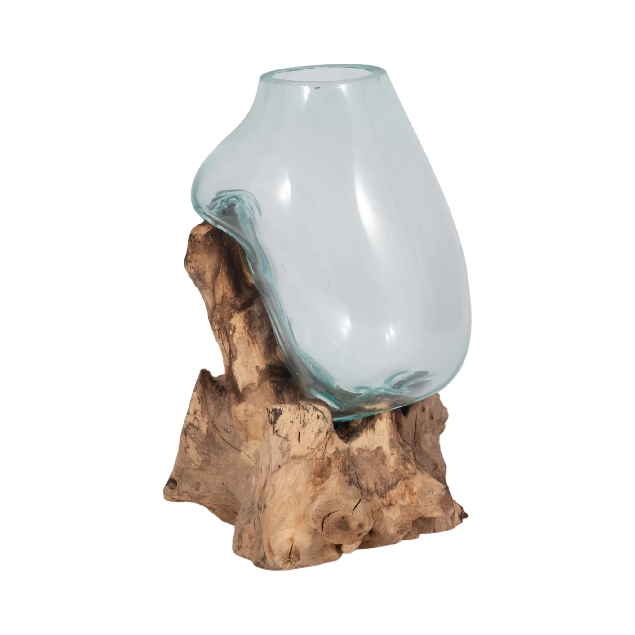 Glass 14"h Vase In Wood Stand, Brown - Image 3