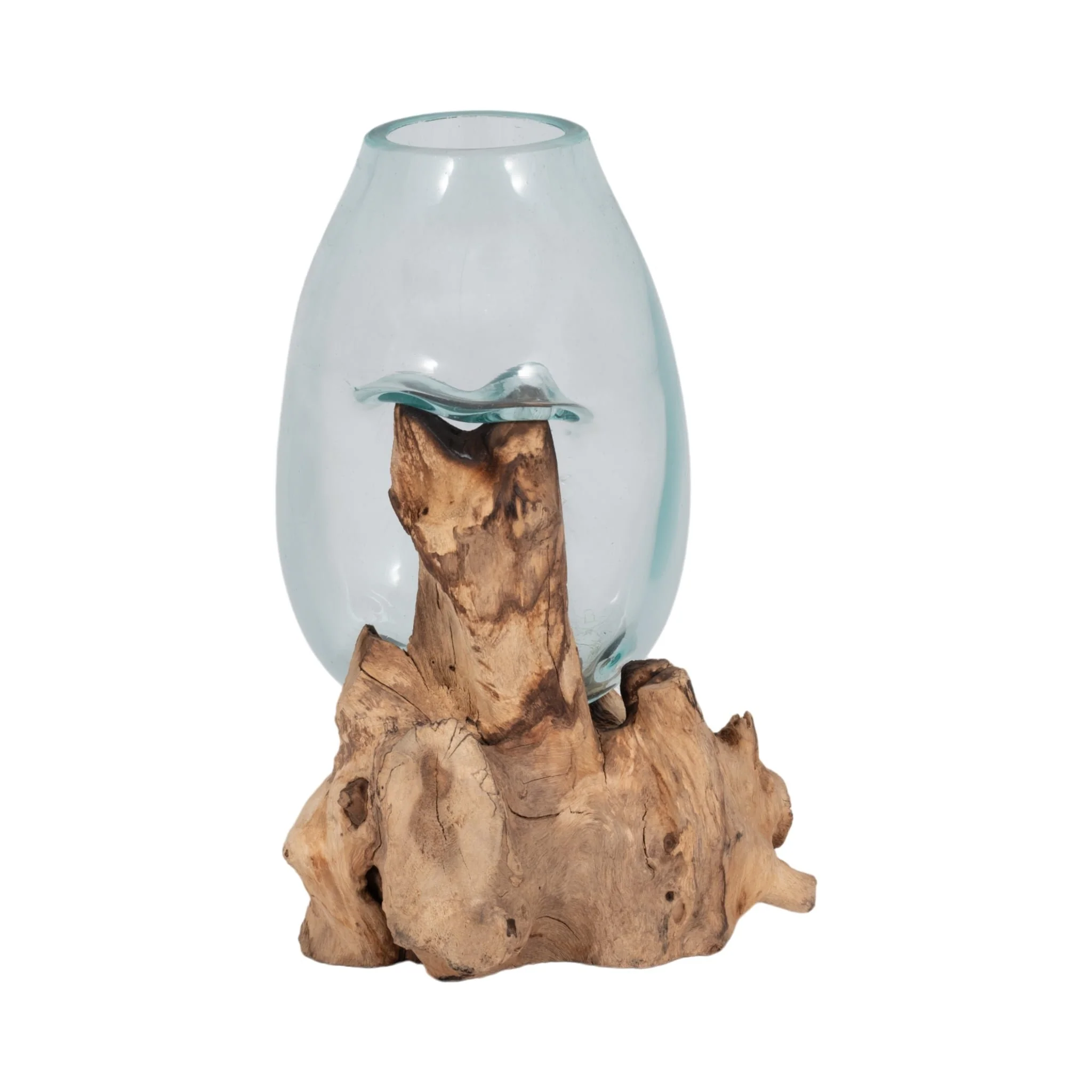 Glass 14"h Vase In Wood Stand, Brown - Image 4