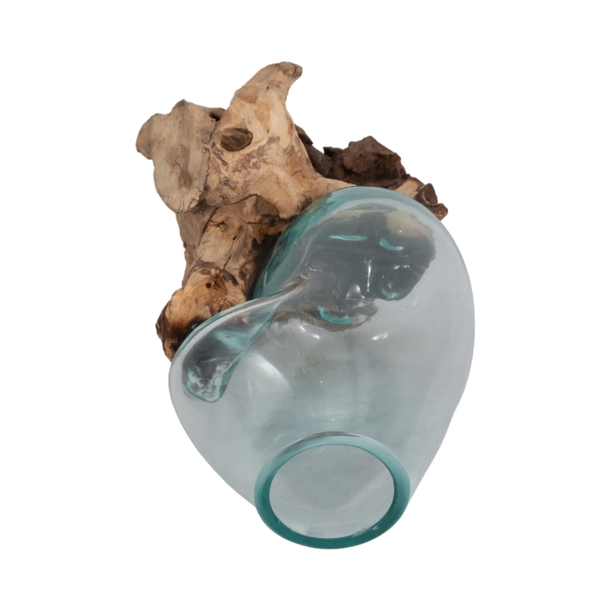Glass 14"h Vase In Wood Stand, Brown - Image 6