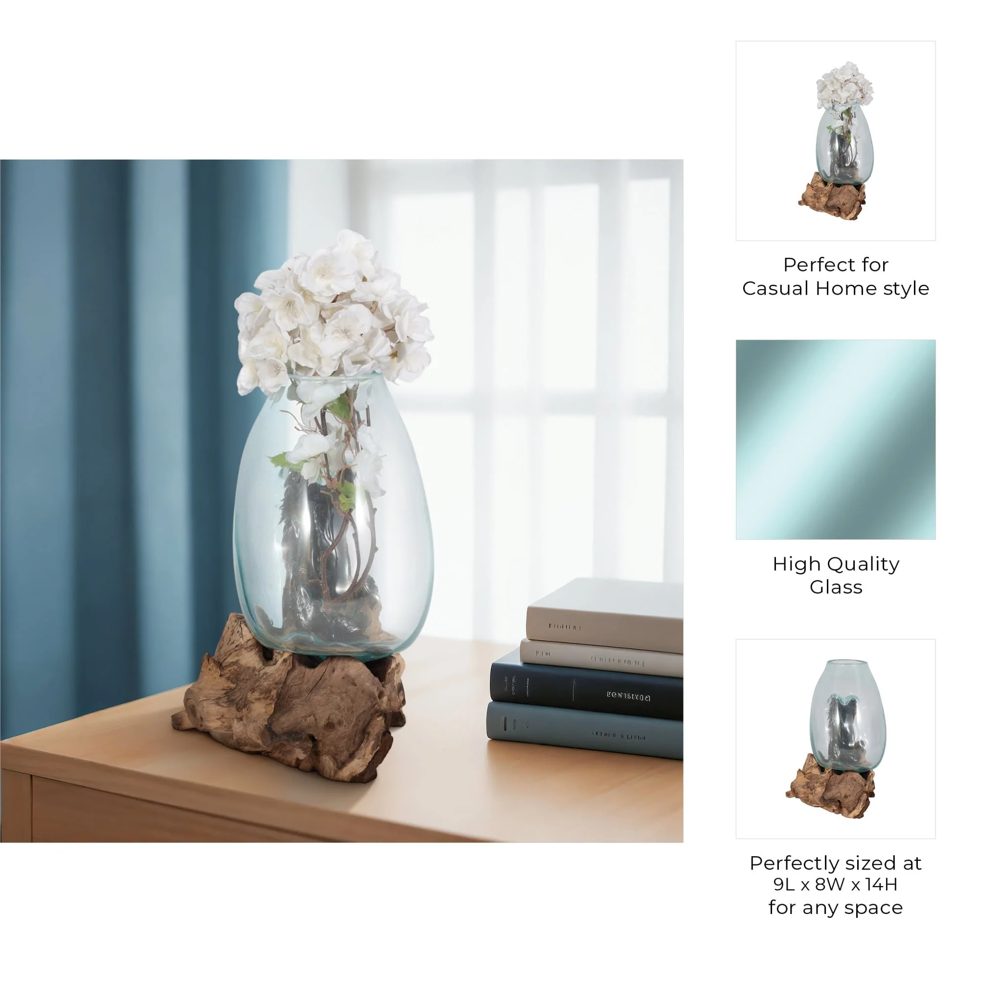 Glass 14"h Vase In Wood Stand, Brown - Image 9