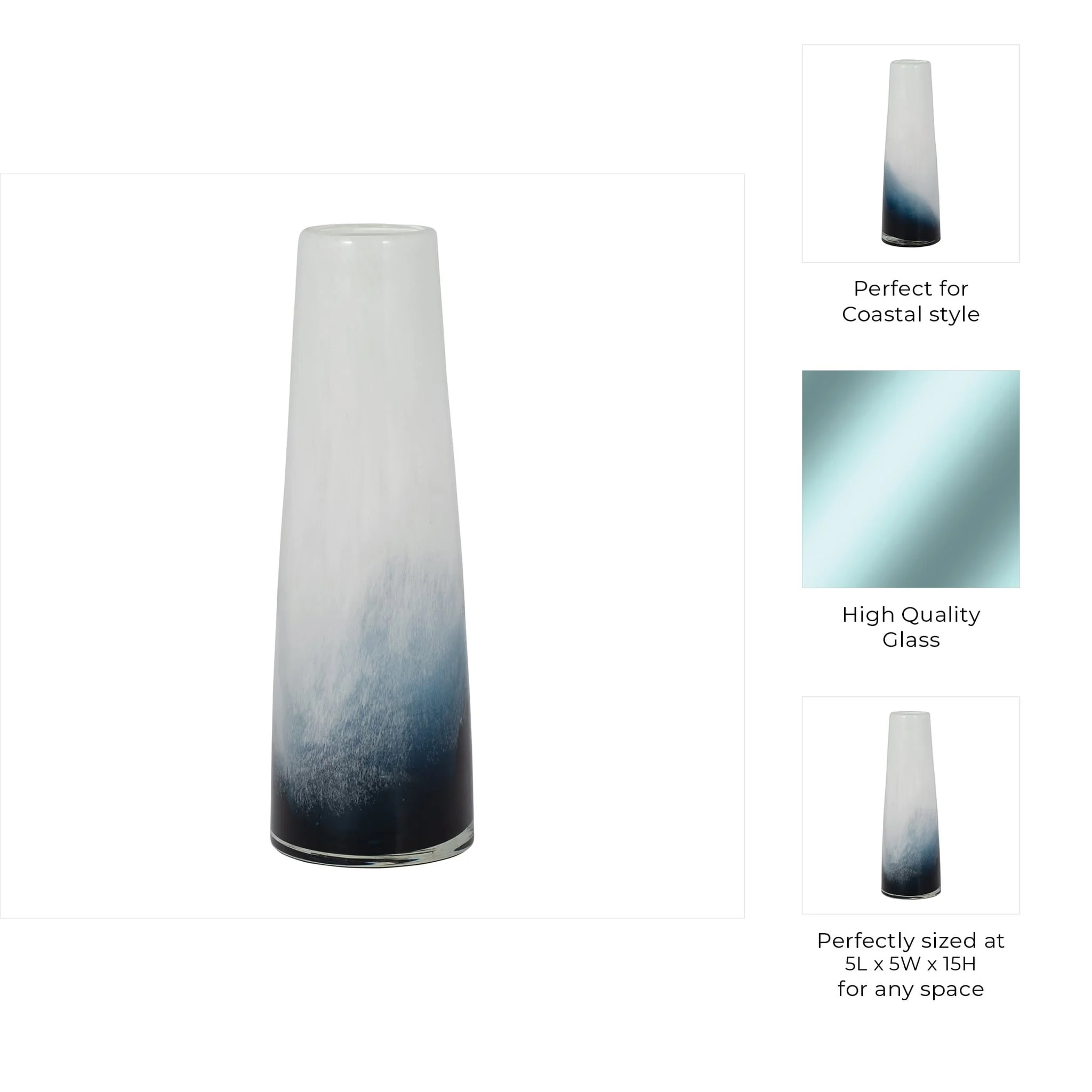 Glass, 15" Blue Waters Vase, Blue/white - Image 9