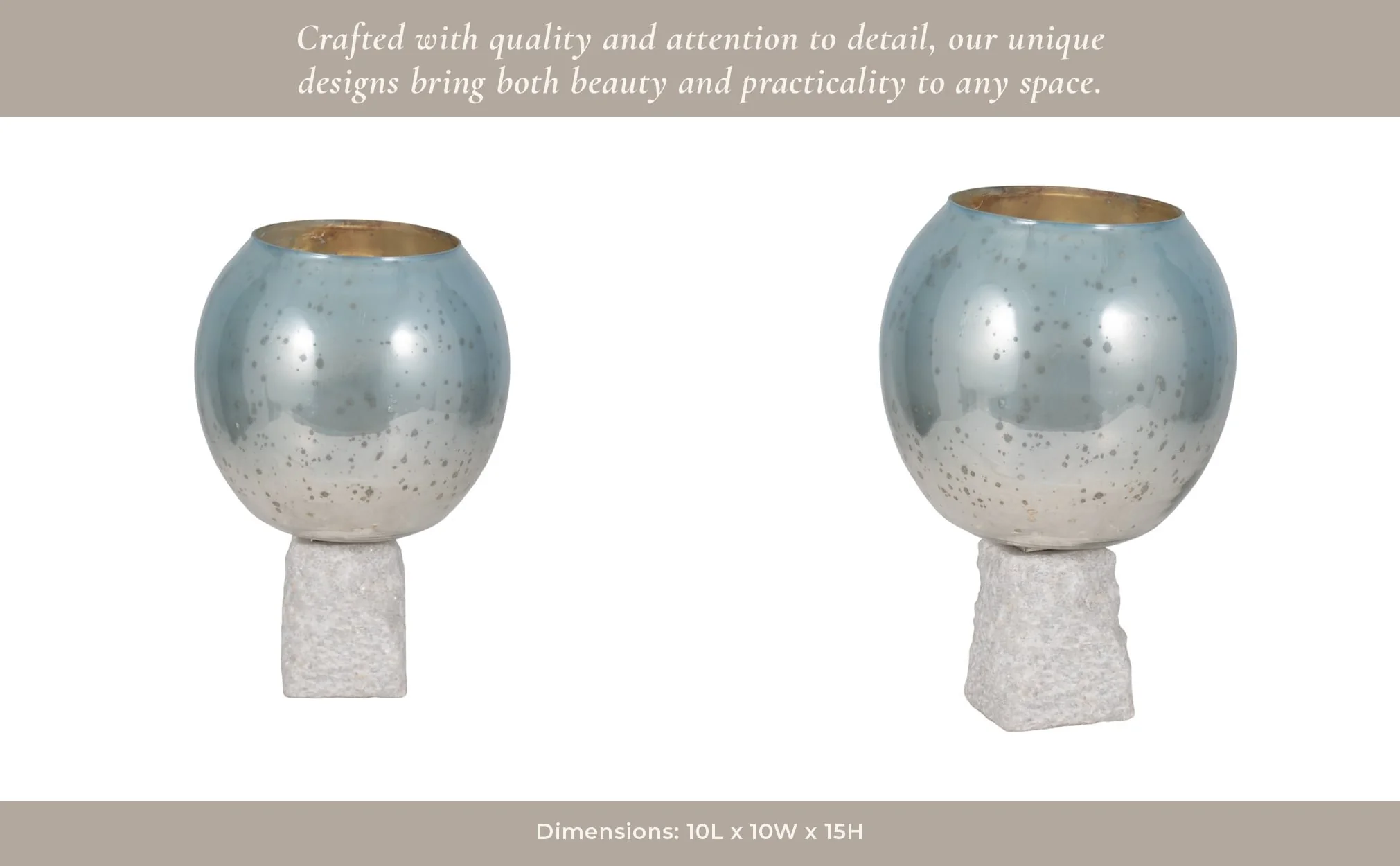 Glass, 15" Bowl Pillar Holder Marble Base, Aqua/wh - Image 12