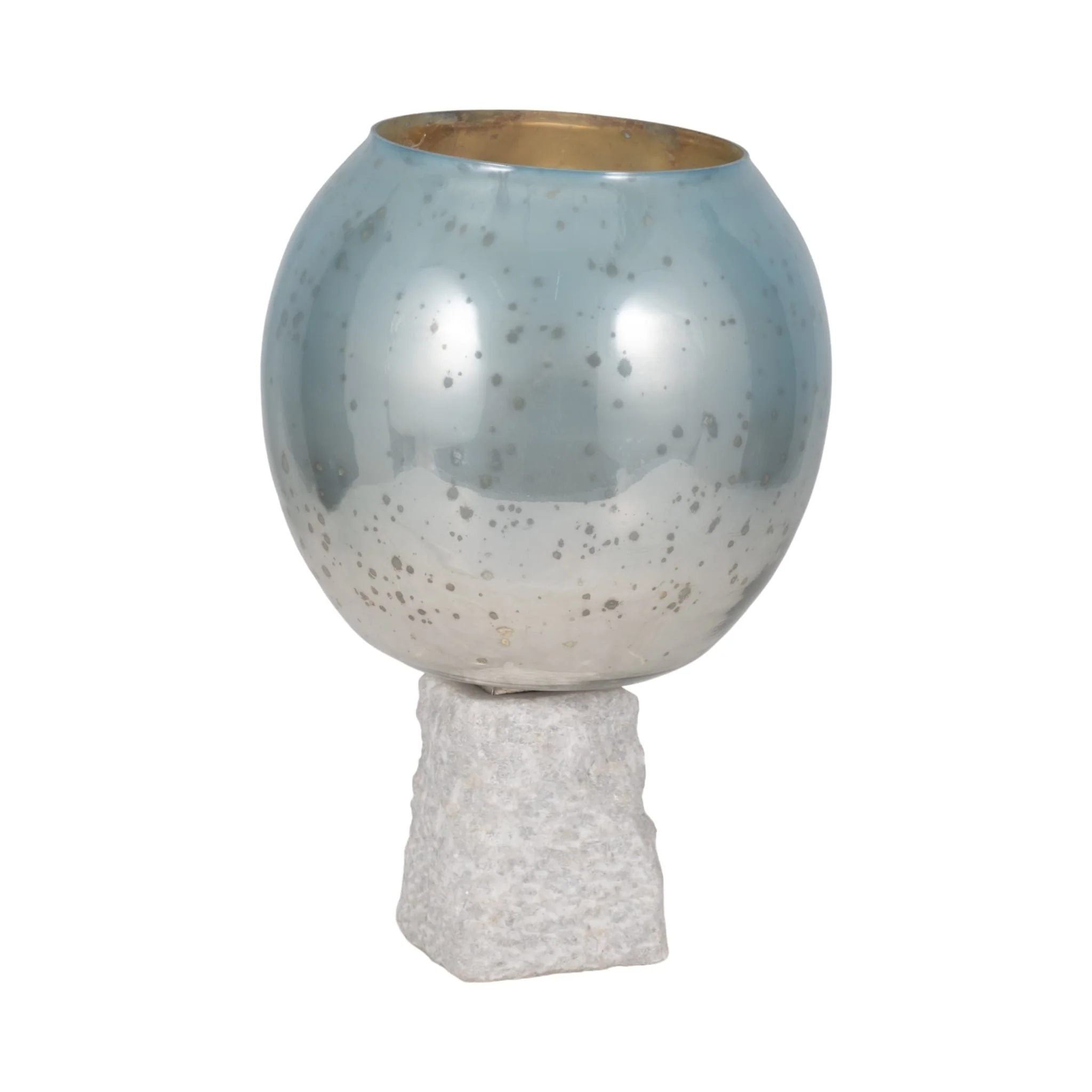 Glass, 15" Bowl Pillar Holder Marble Base, Aqua/wh - Image 2