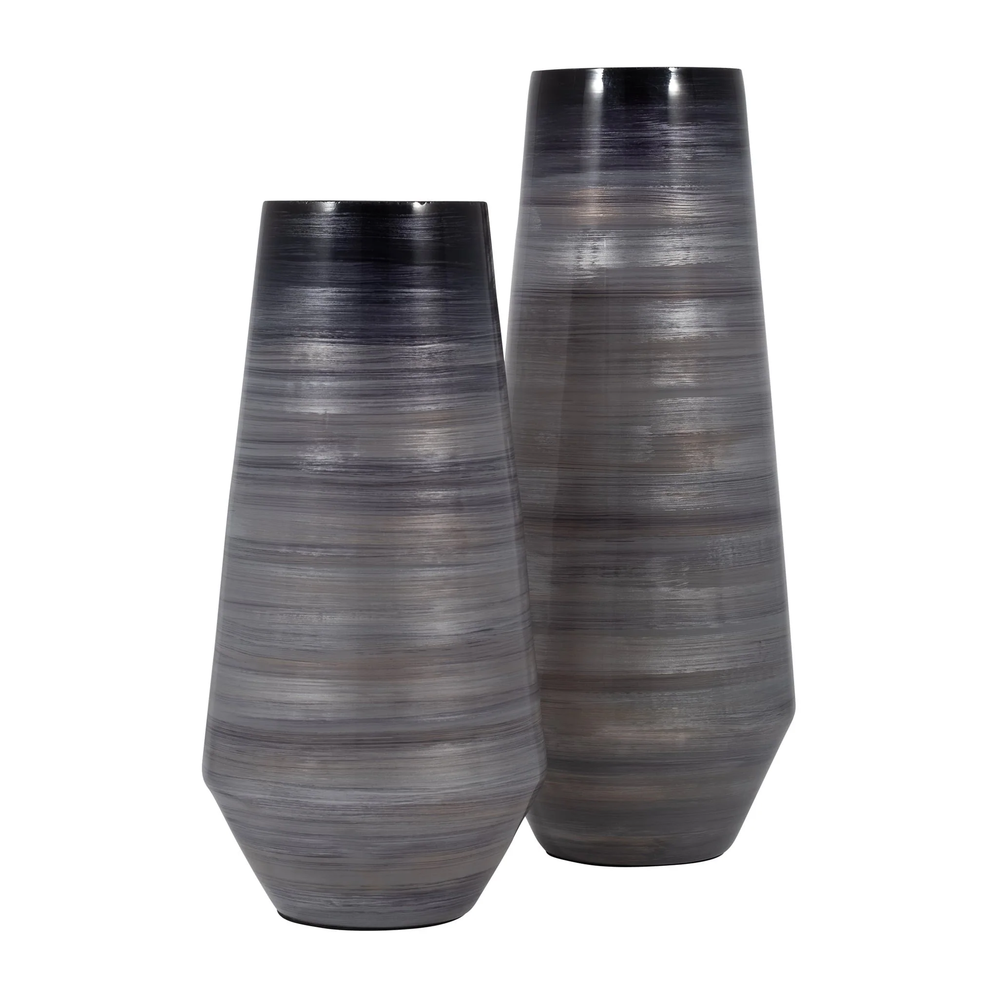 Glass, 15" Enameled Vase, Gray/black - Image 7