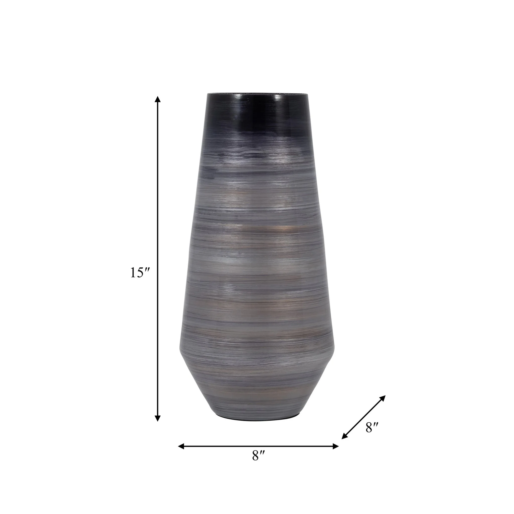 Glass, 15" Enameled Vase, Gray/black - Image 8