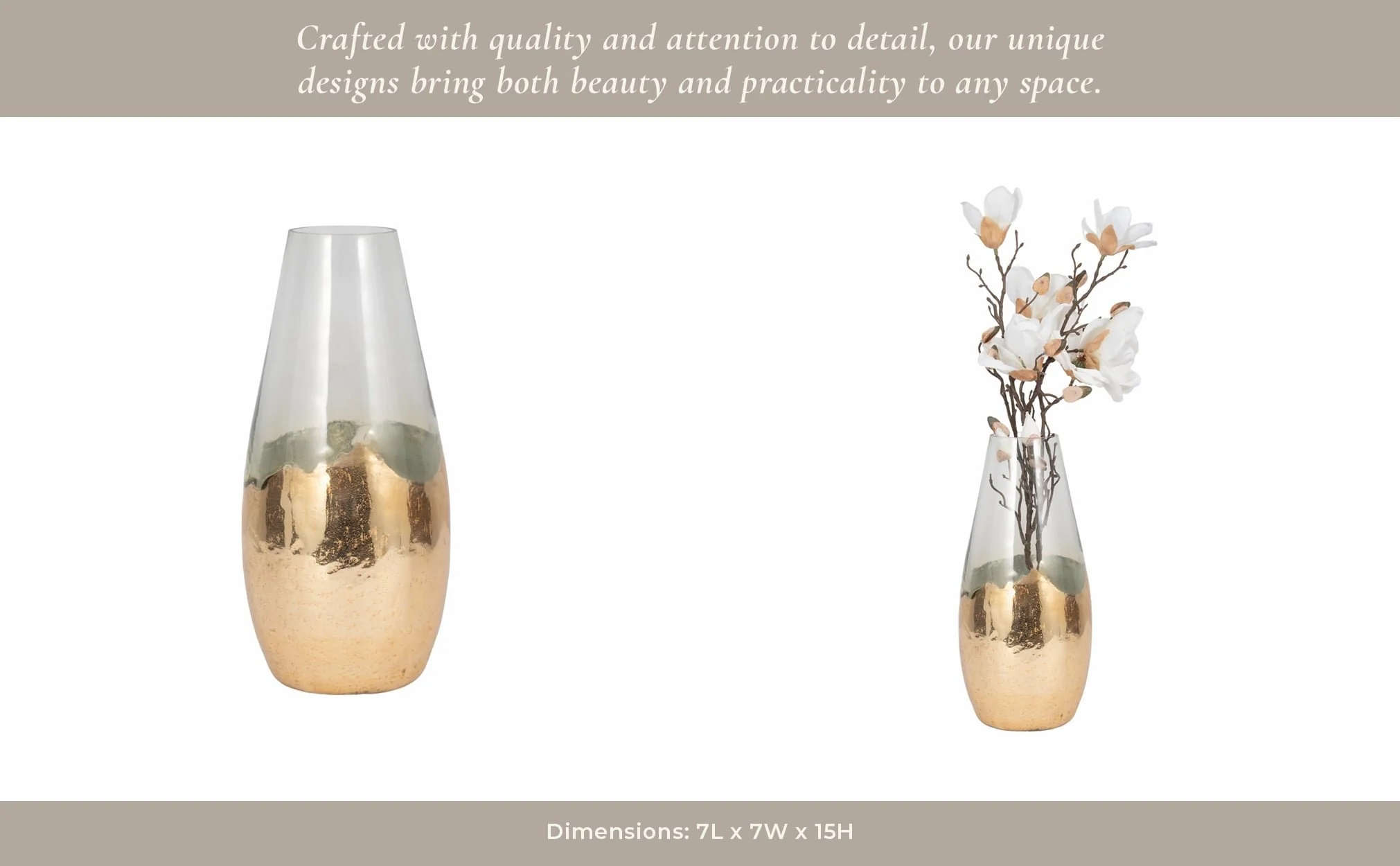 Glass, 15" Gold Dipped Vase, Clear - Image 13