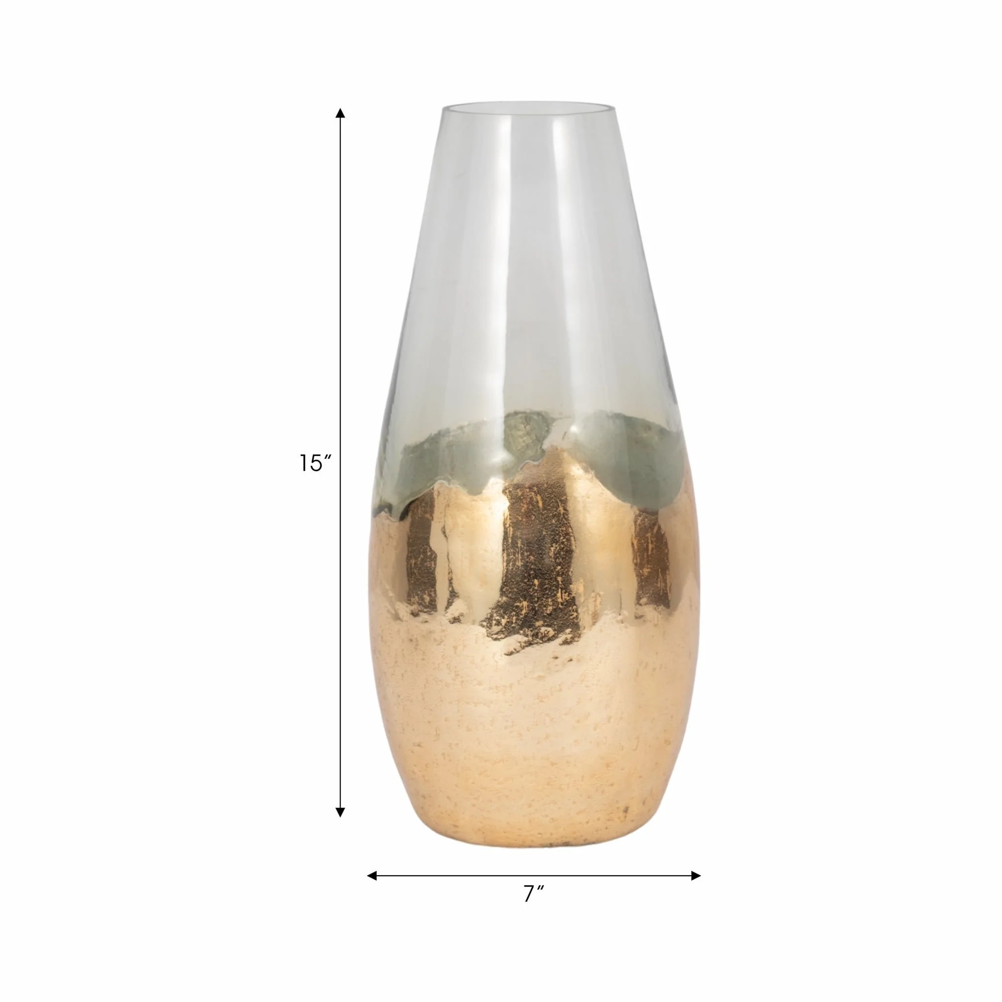 Glass, 15" Gold Dipped Vase, Clear - Image 8
