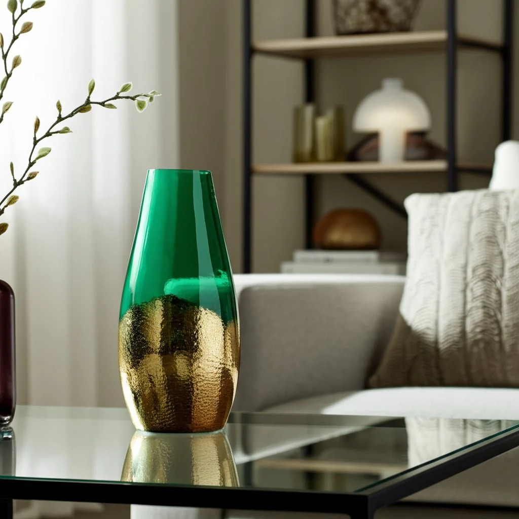 Glass, 15" Gold Dipped Vase, Green - Image 13