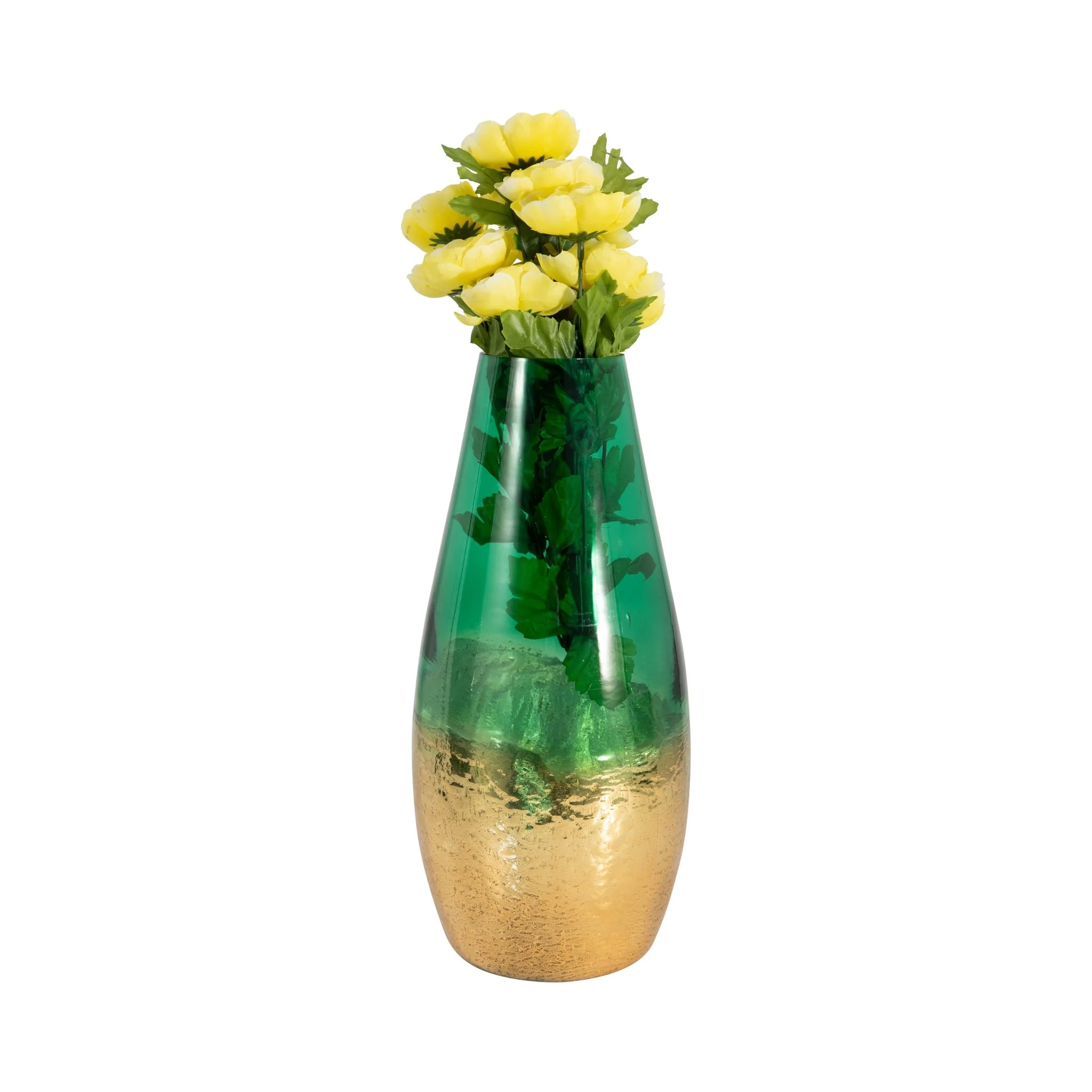 Glass, 15" Gold Dipped Vase, Green - Image 2