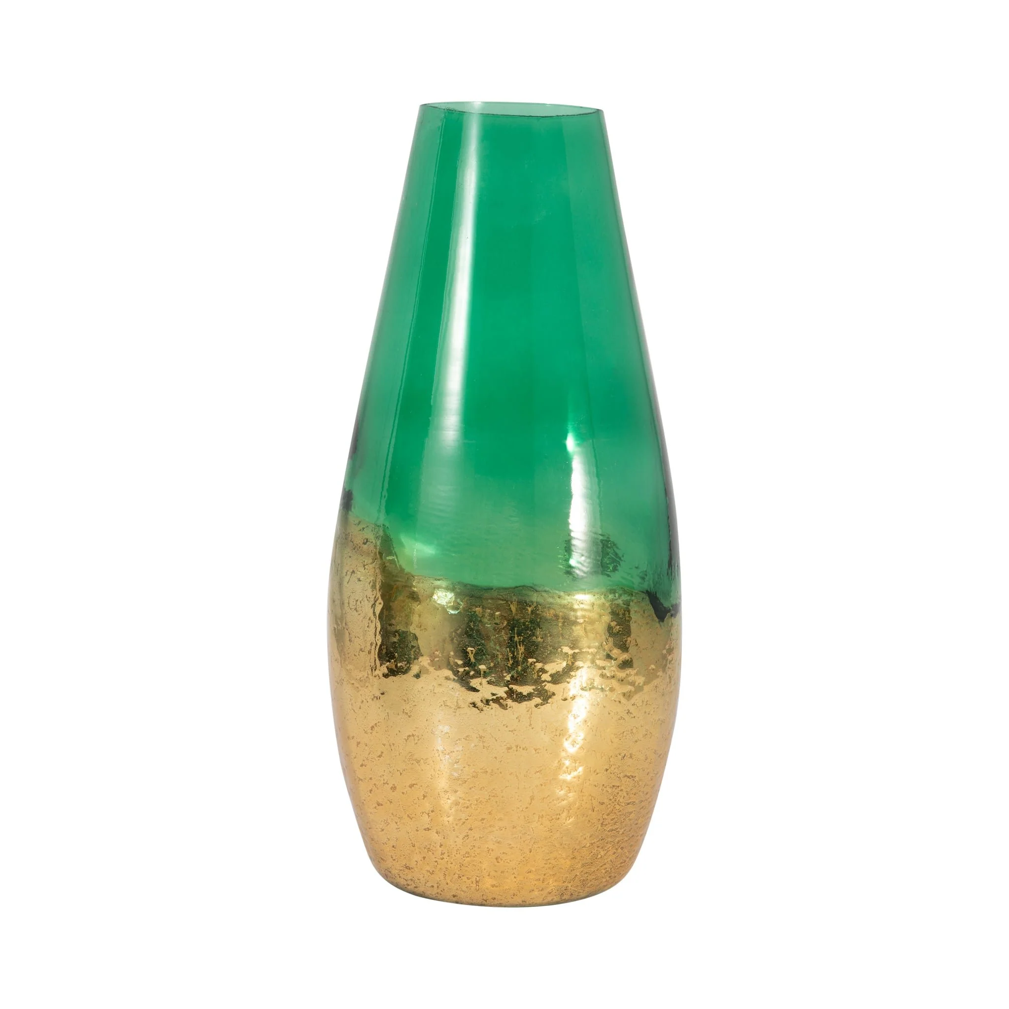 Glass, 15" Gold Dipped Vase, Green - Image 3