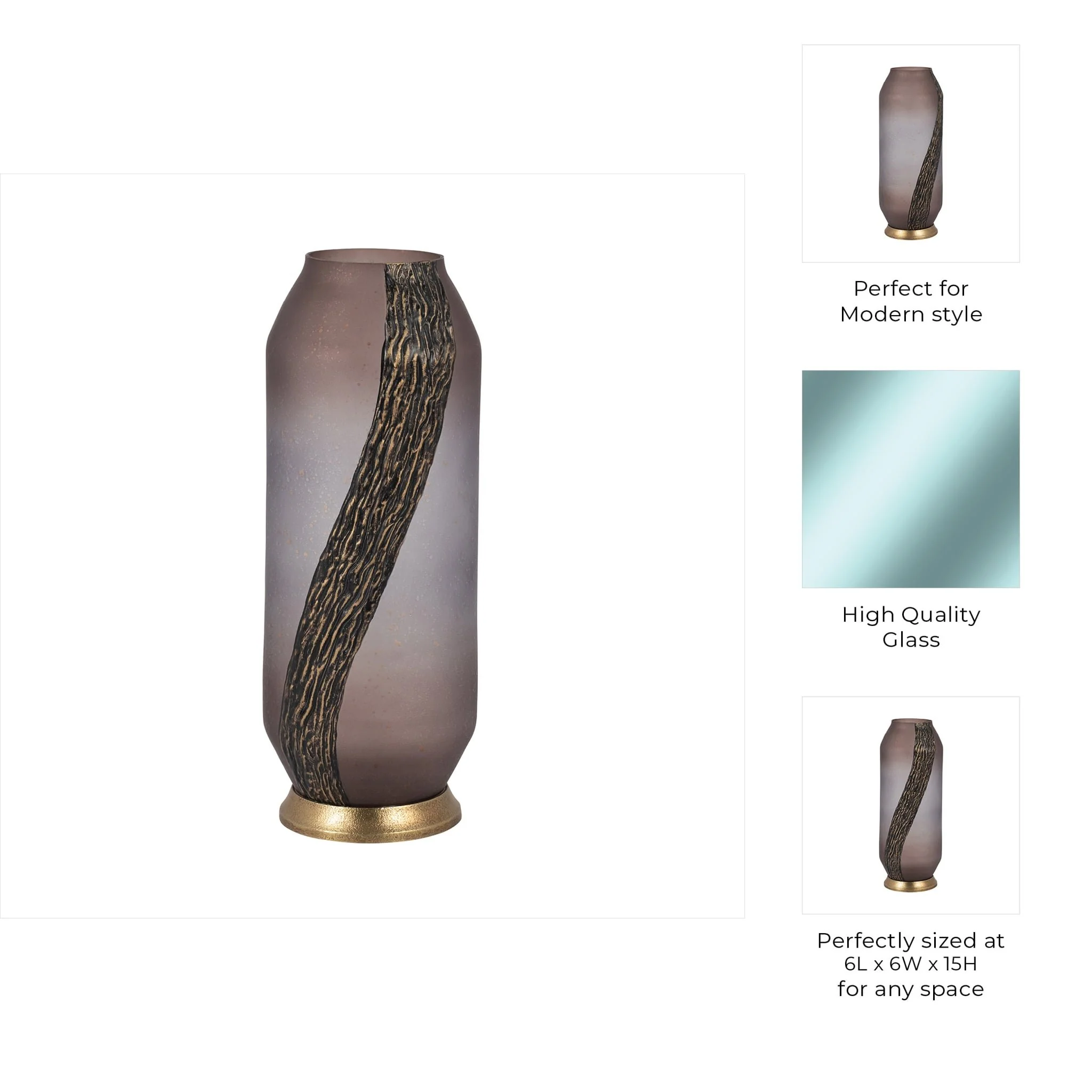 Glass, 15" Metallic Detail Vase,  Blush - Image 9