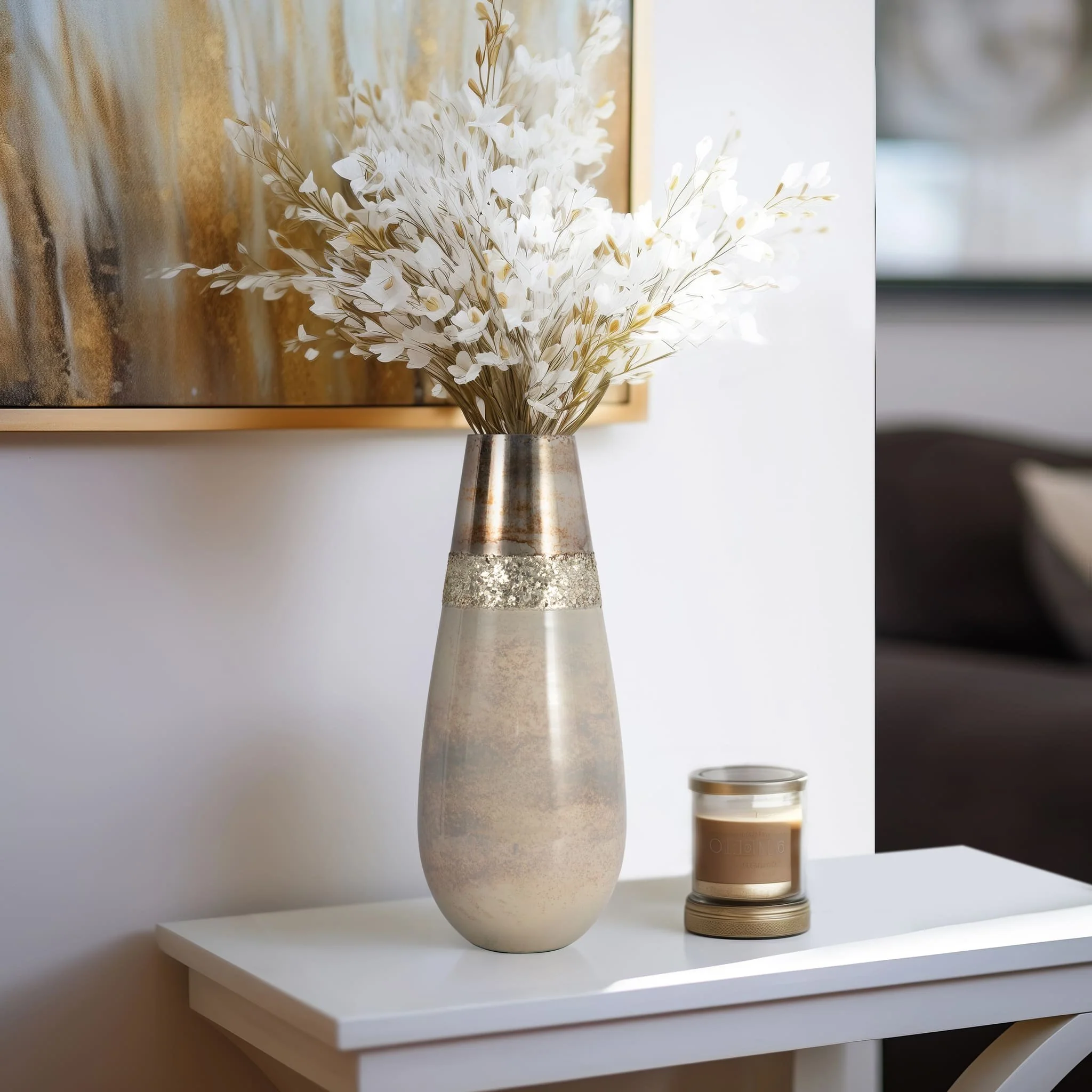 Glass, 15" Metallic Vase, Champagne - Image 11