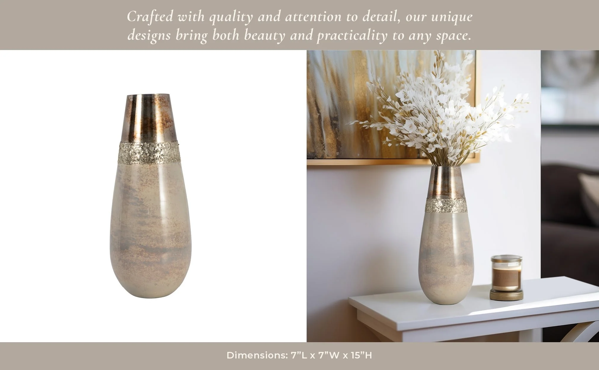 Glass, 15" Metallic Vase, Champagne - Image 12