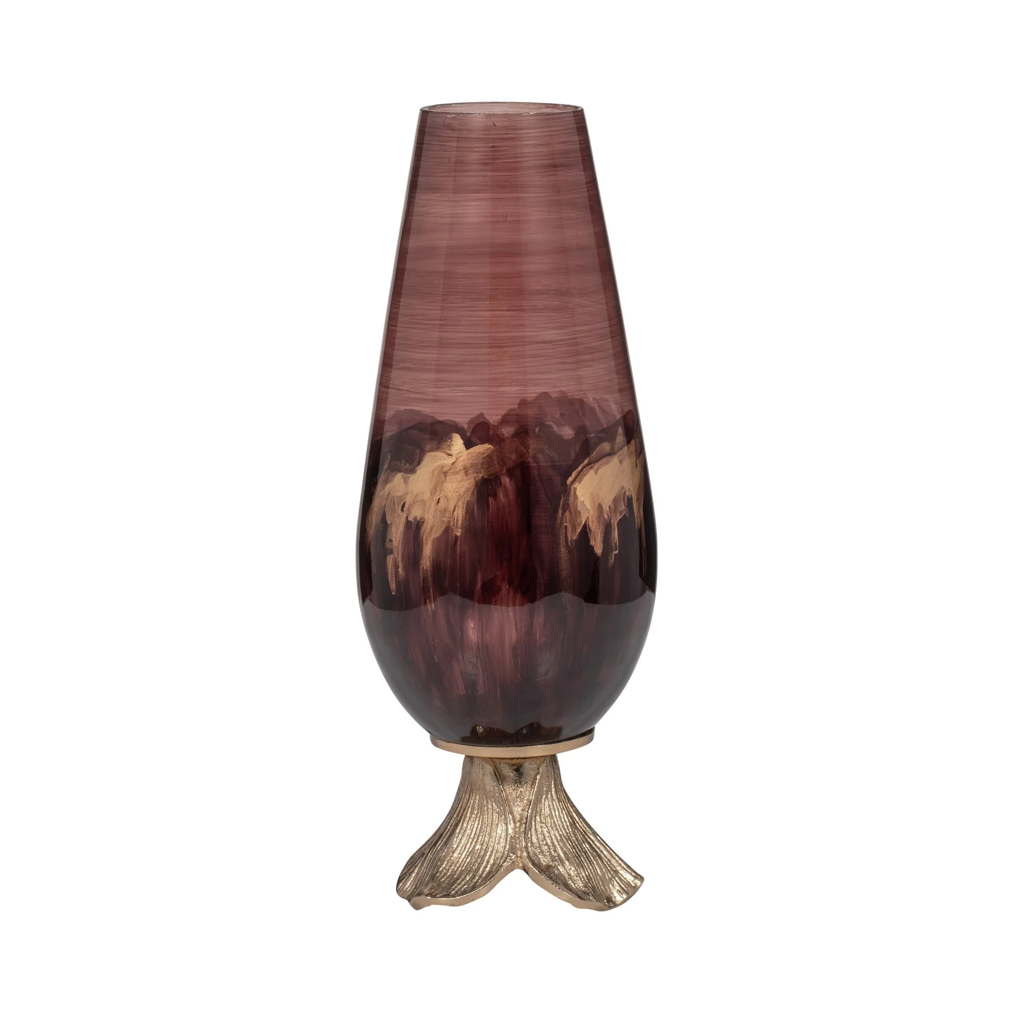 Glass, 15" Vase W/ Leaf Base, Bronze - Image 3
