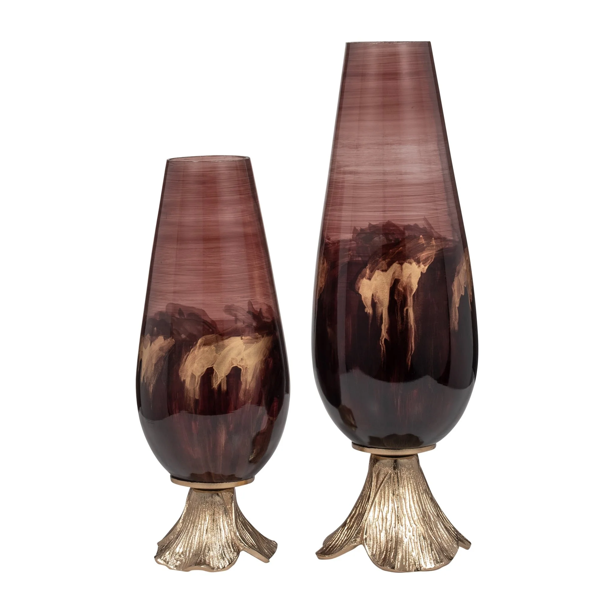 Glass, 15" Vase W/ Leaf Base, Bronze - Image 8