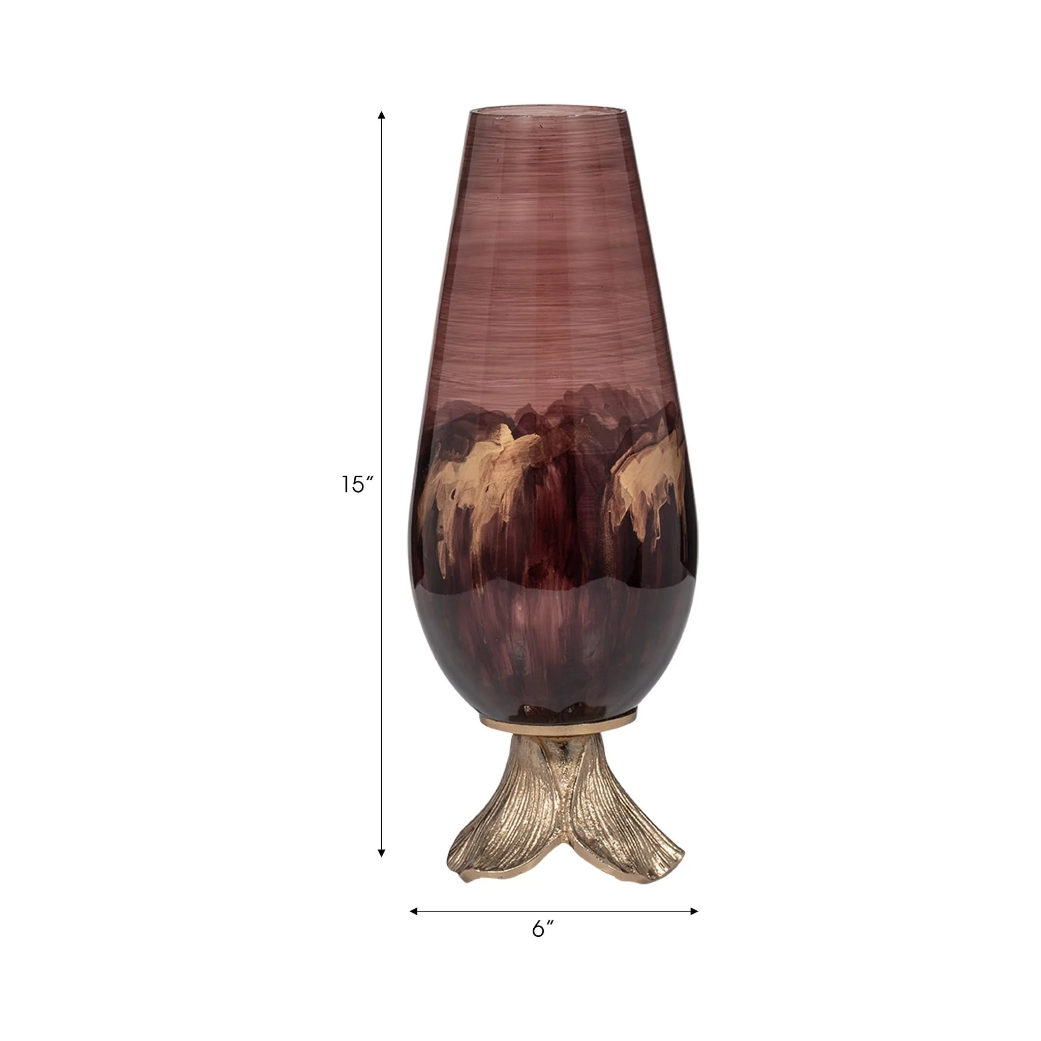 Glass, 15" Vase W/ Leaf Base, Bronze - Image 9