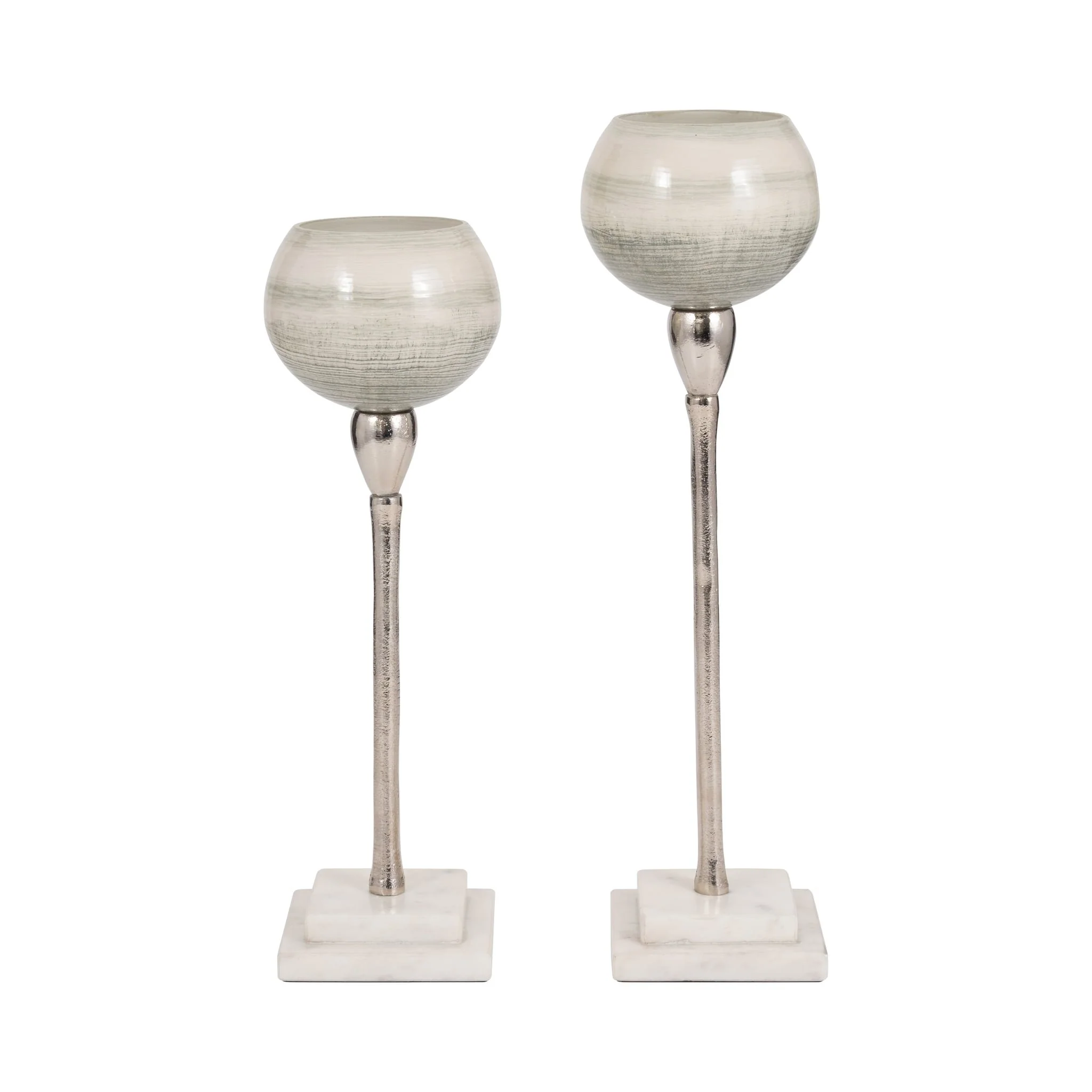 Glass, 15" Votive Holder W Marble Stand, Sage/silv - Image 7
