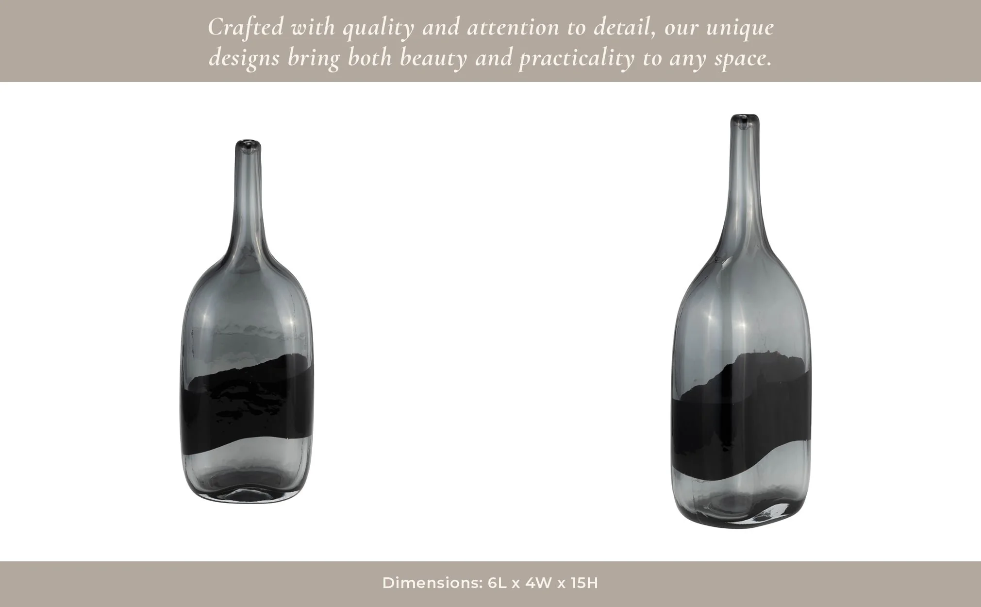 Glass, 15"h Long Neck 2-tone Vase, Smoke/black - Image 15