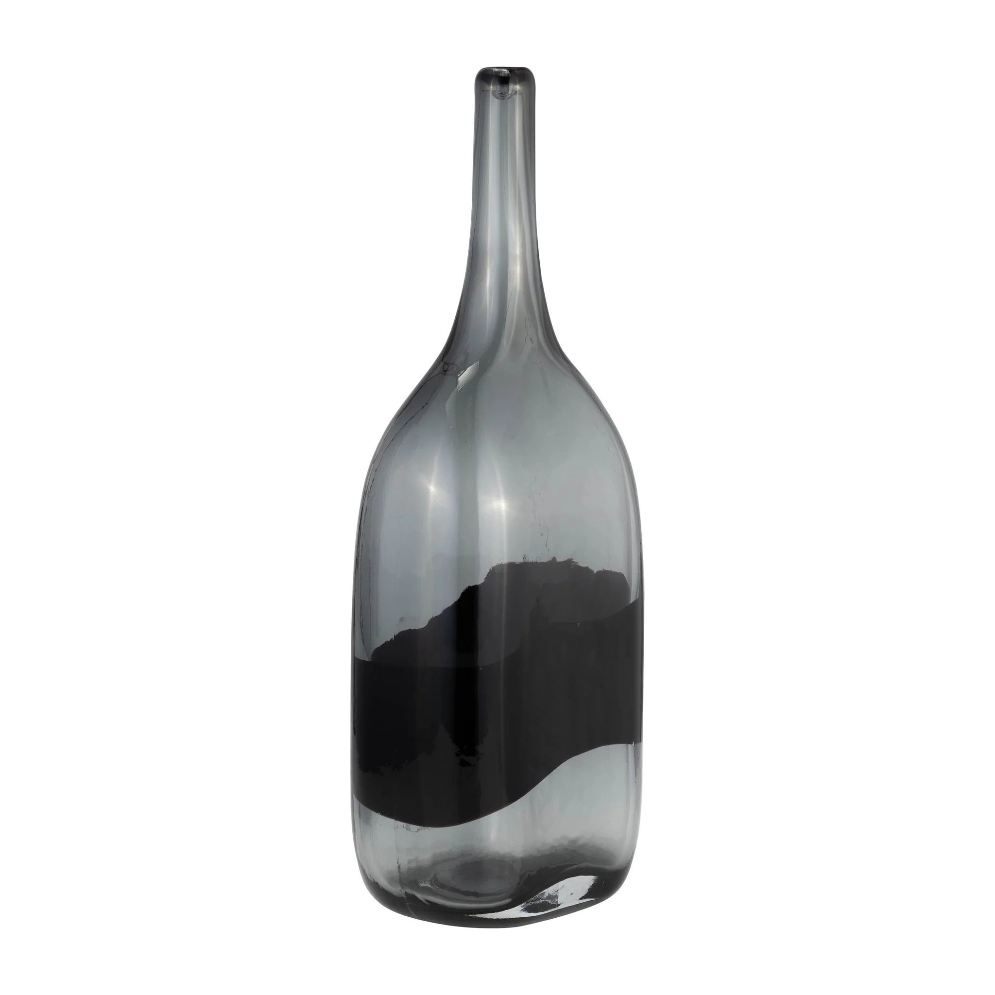 Glass, 15"h Long Neck 2-tone Vase, Smoke/black - Image 2