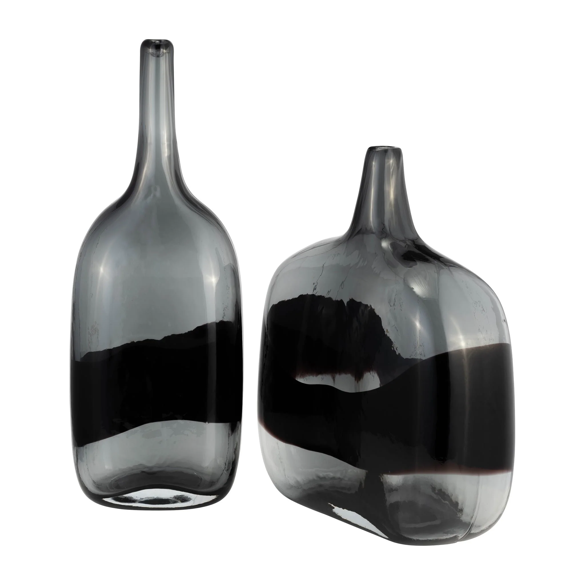 Glass, 15"h Long Neck 2-tone Vase, Smoke/black - Image 8