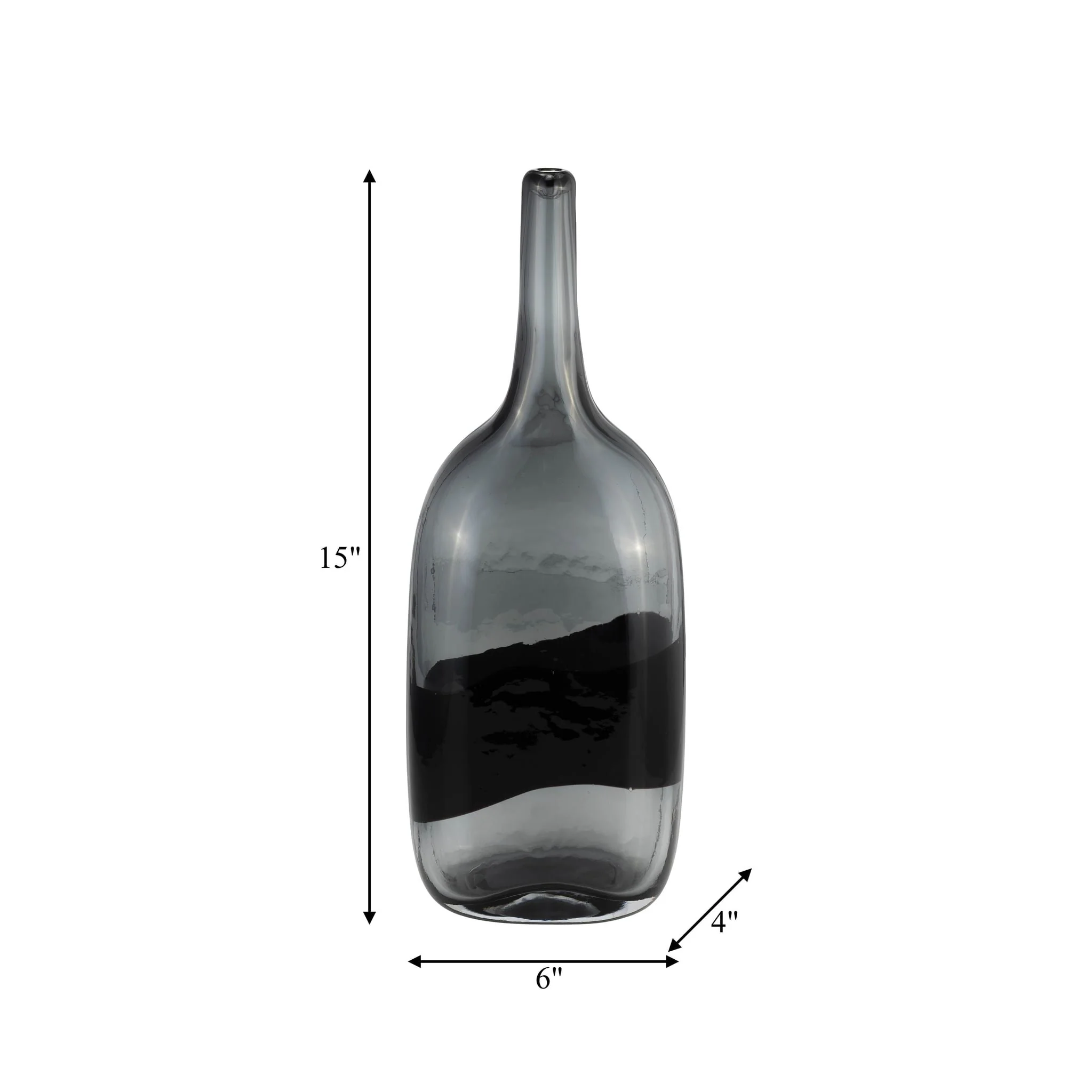 Glass, 15"h Long Neck 2-tone Vase, Smoke/black - Image 9