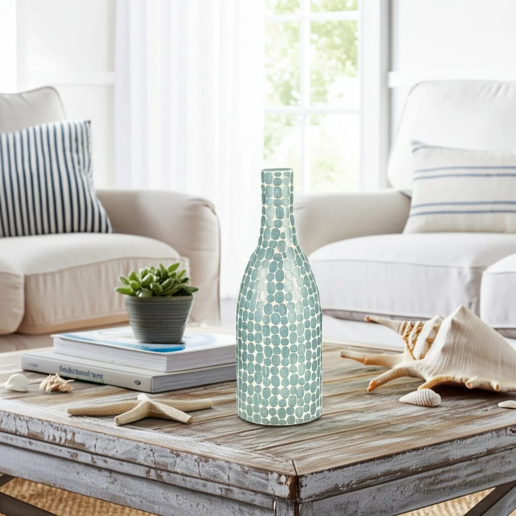 Glass, 15"h Mosaic Vase, Blue - Image 13