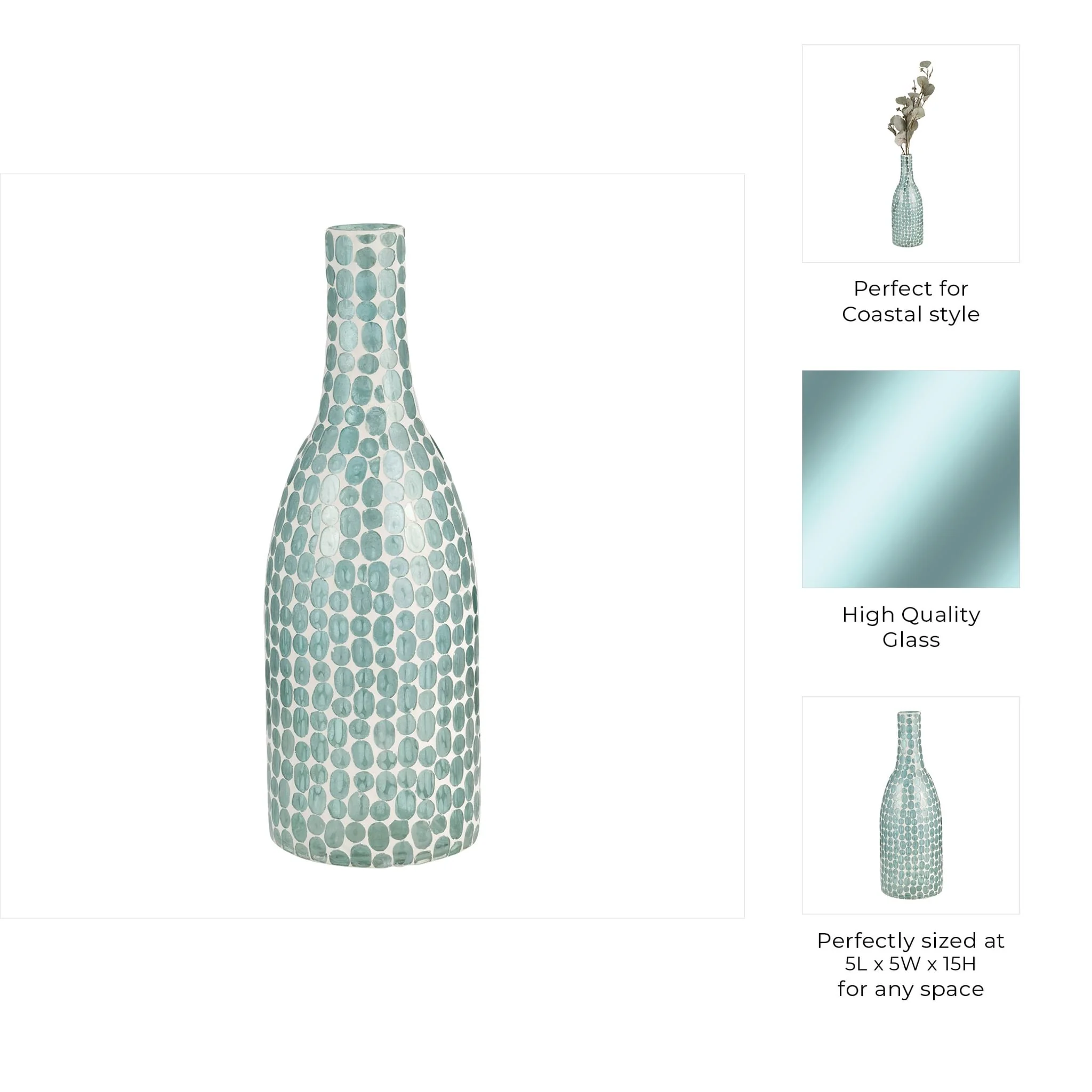 Glass, 15"h Mosaic Vase, Blue - Image 8