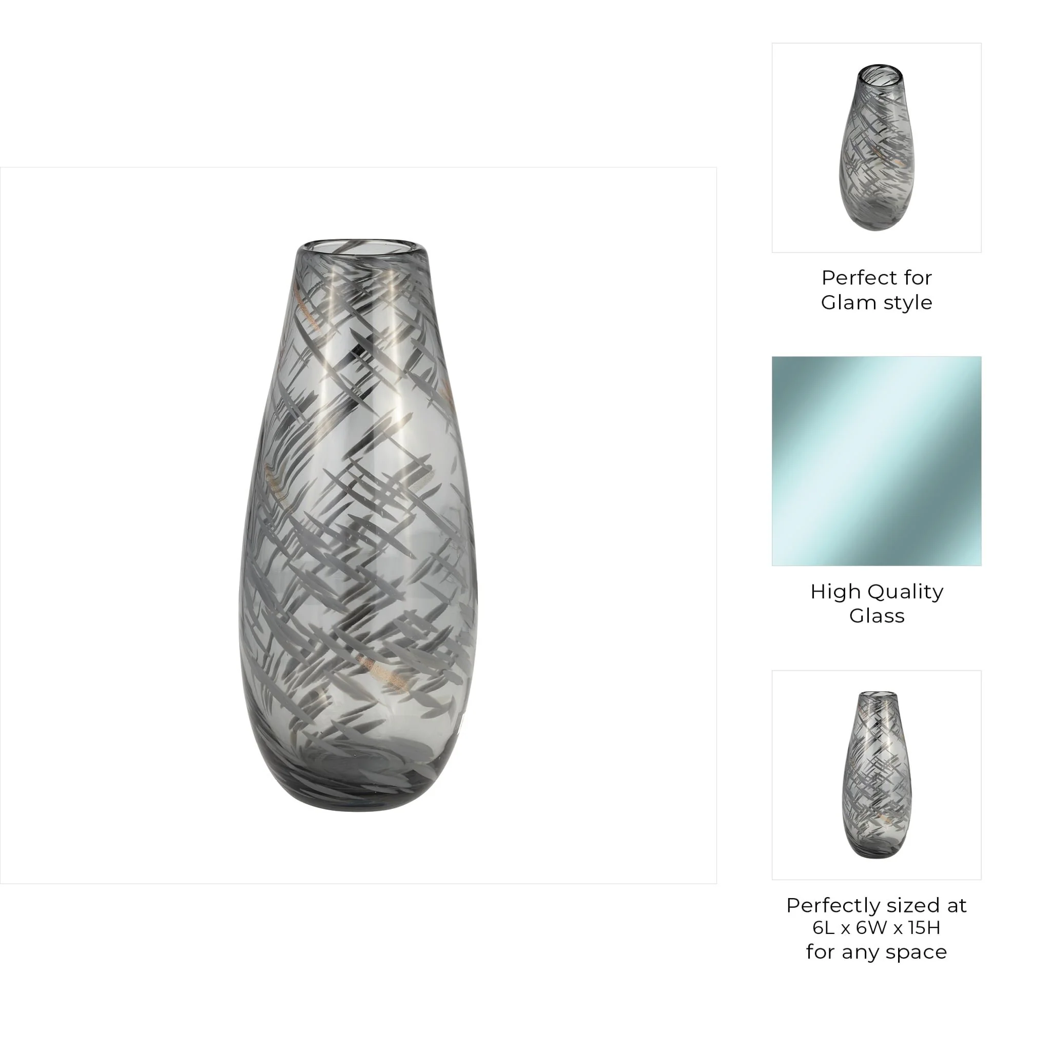 Glass, 15"h Swirl Vase, Black - Image 10