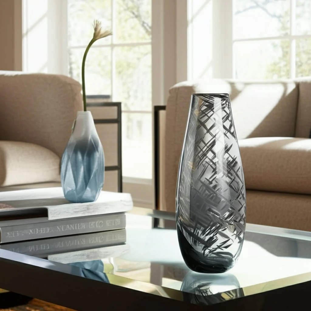 Glass, 15"h Swirl Vase, Black - Image 13