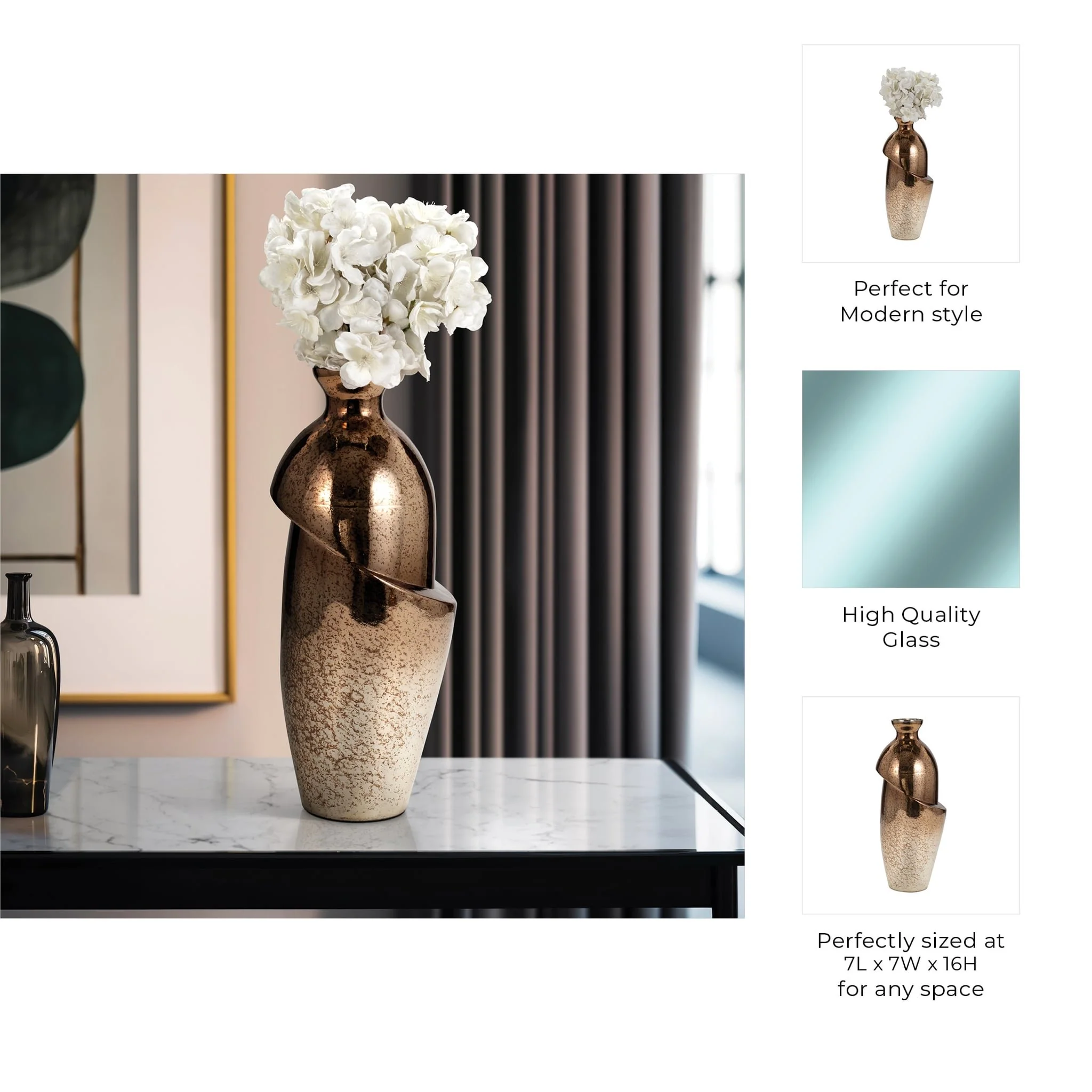 Glass, 16" Abstract Vase, Bronze - Image 10