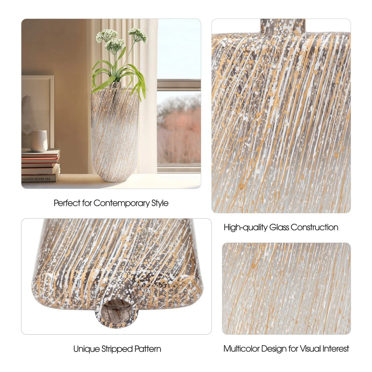 Glass,16",striped Stained Vase,multi - Image 10