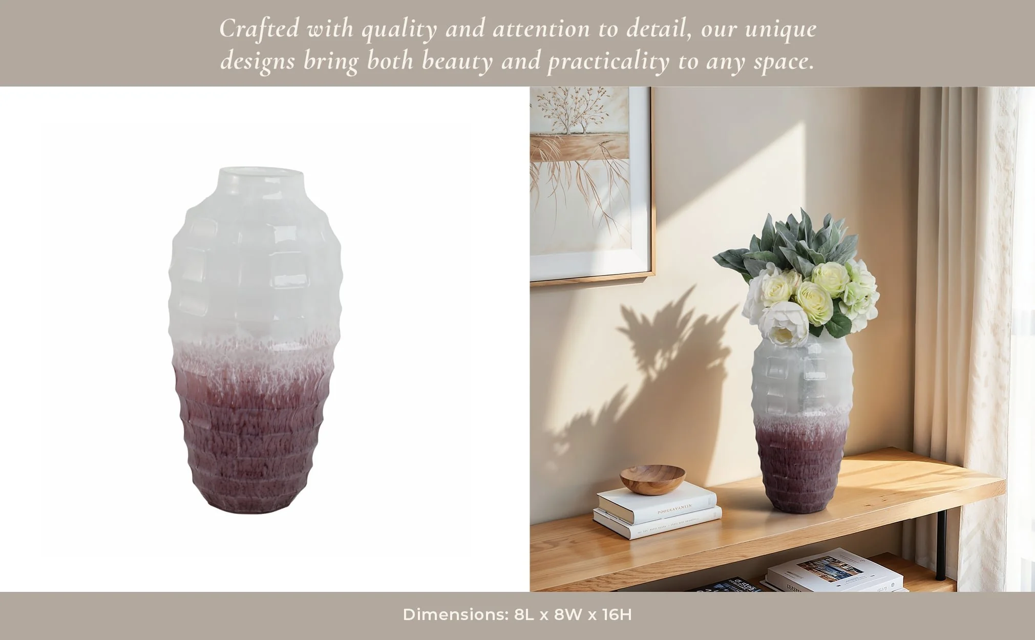 Glass, 16"h 2-tone Vase, Blush - Image 11