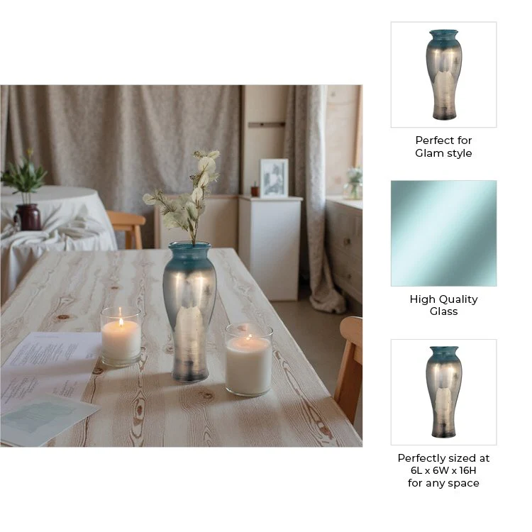 Glass, 16"h Olpe Vase, Teal - Image 10