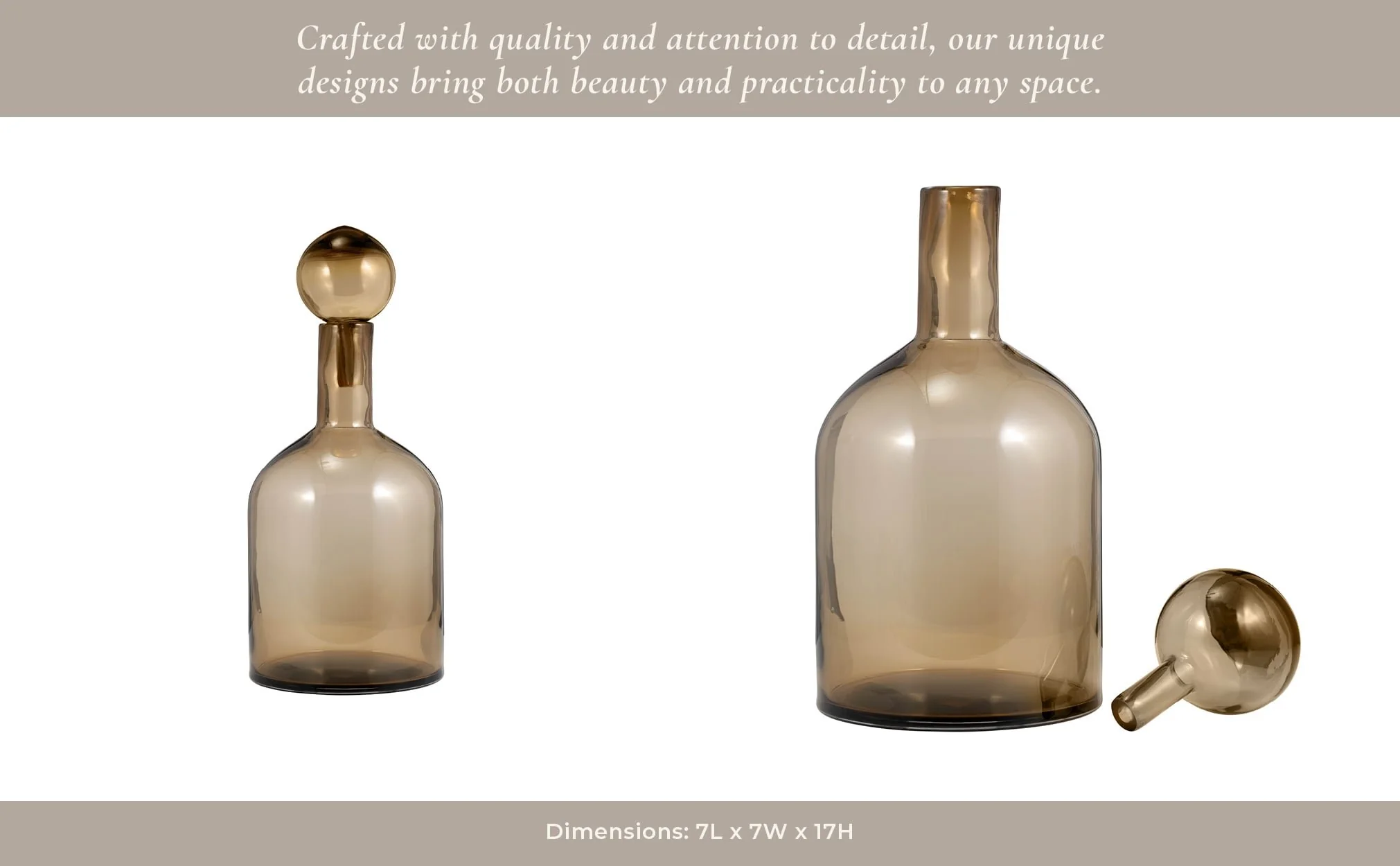 Glass, 17" Bottle W/ Stopper Taupe - Image 12
