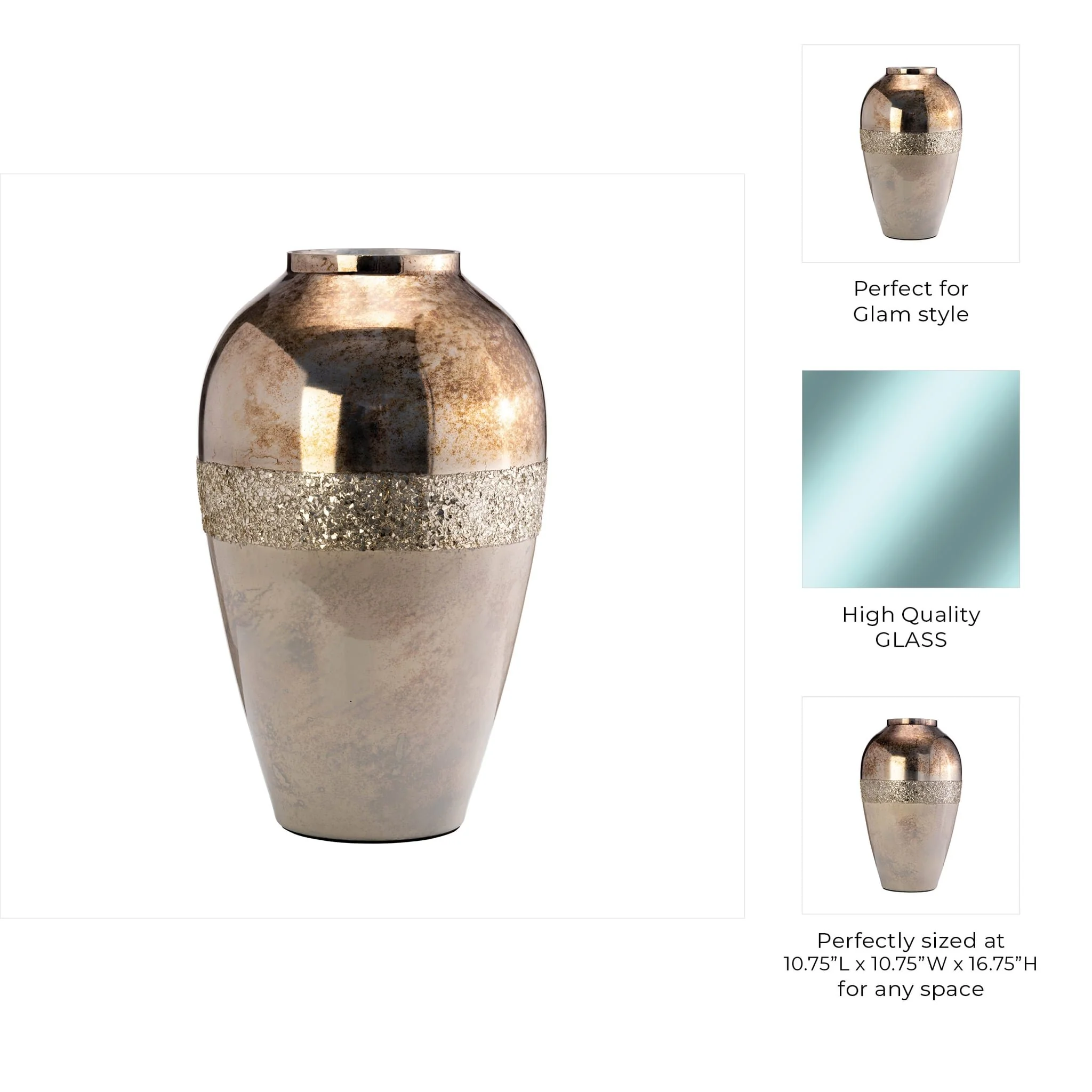 Glass, 17" Metallic Vase, Champagne - Image 10