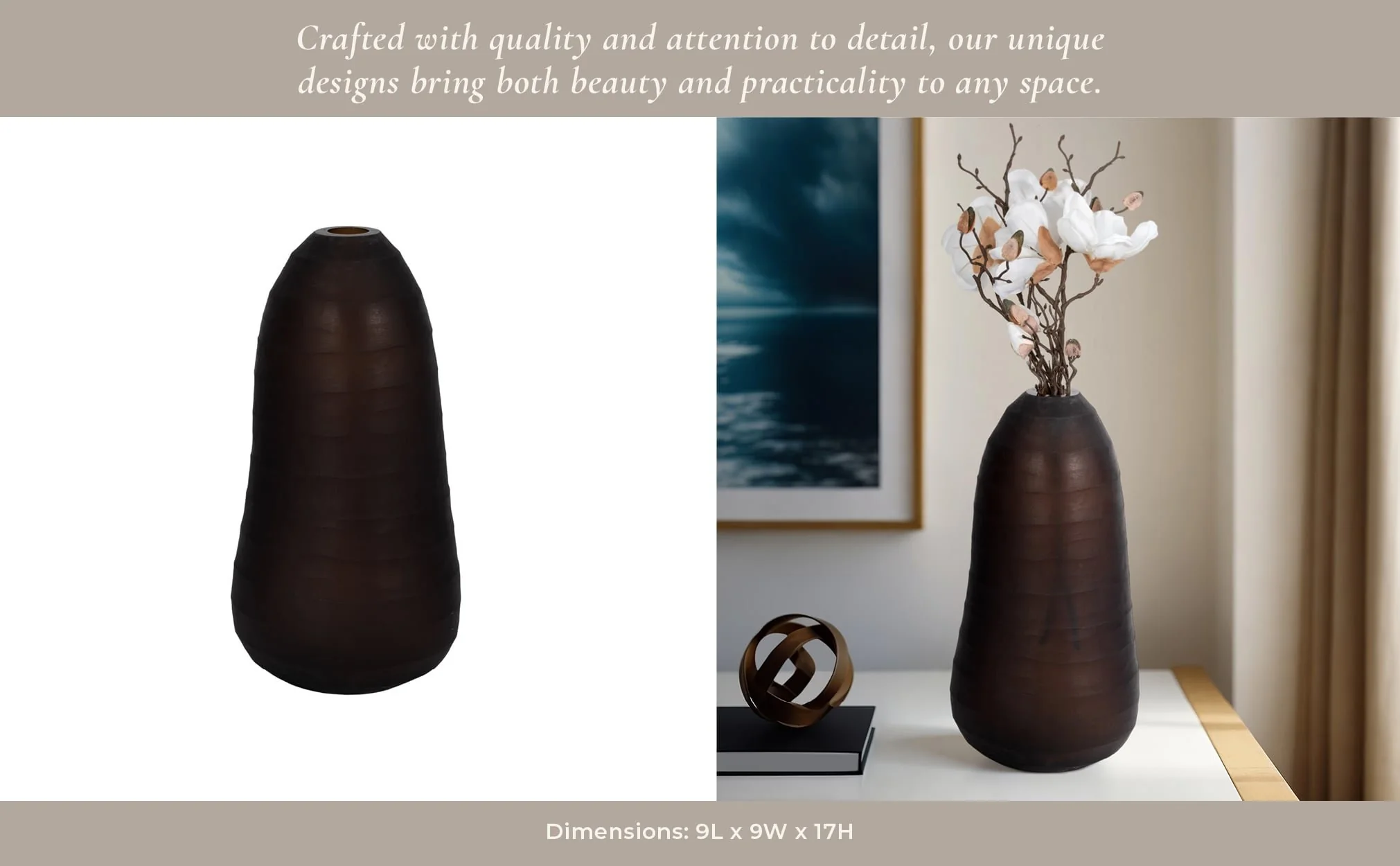 Glass, 17" Ridged Vase, Smokey Brown - Image 9