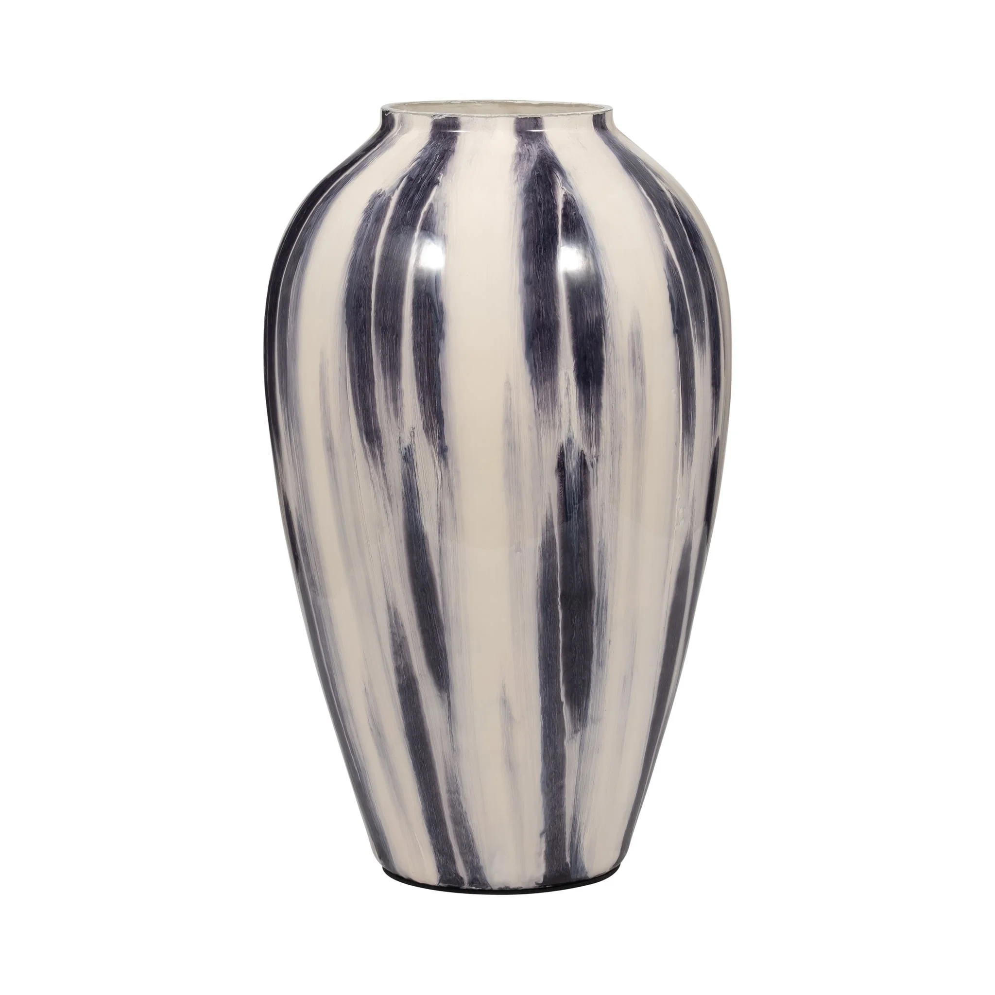 Glass, 17" Striped Vase, Black/white - Image 3