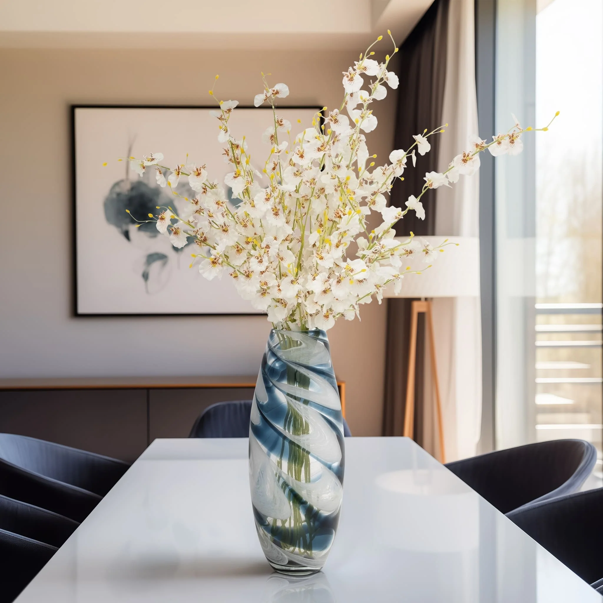 Glass, 17" Swirl Vase, Blue - Image 10