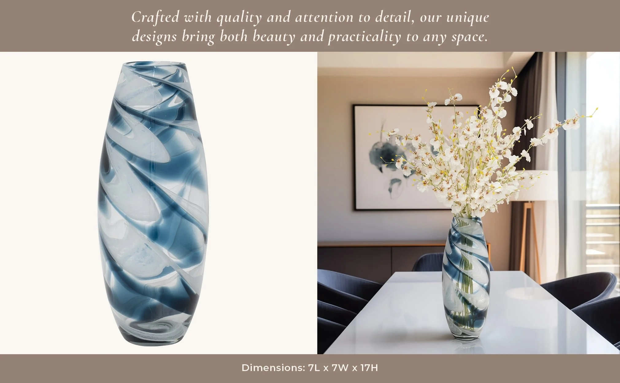 Glass, 17" Swirl Vase, Blue - Image 11